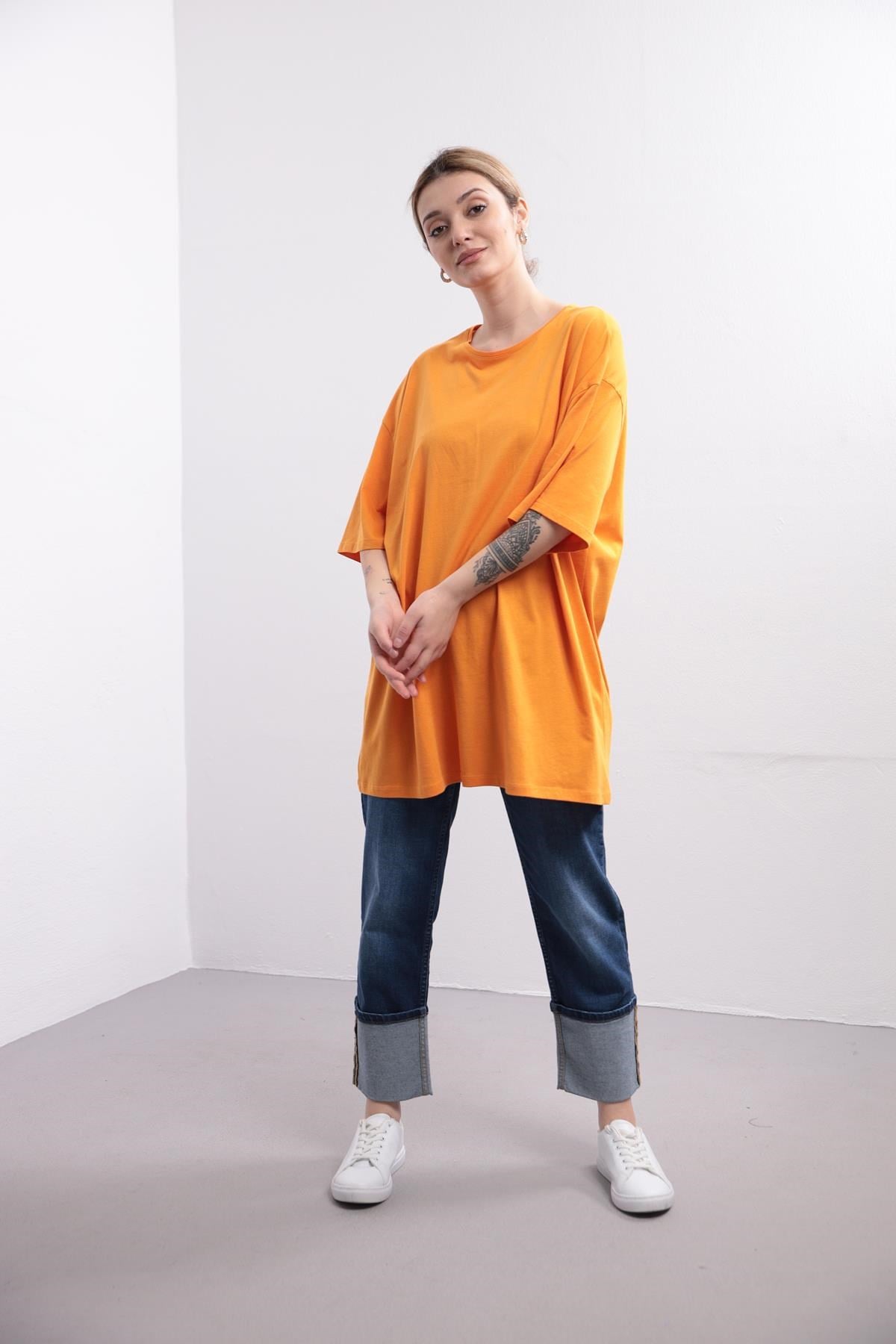 Turuncu Oversize Tshirt - Şaman Butik Turuncu Oversize Tshirt