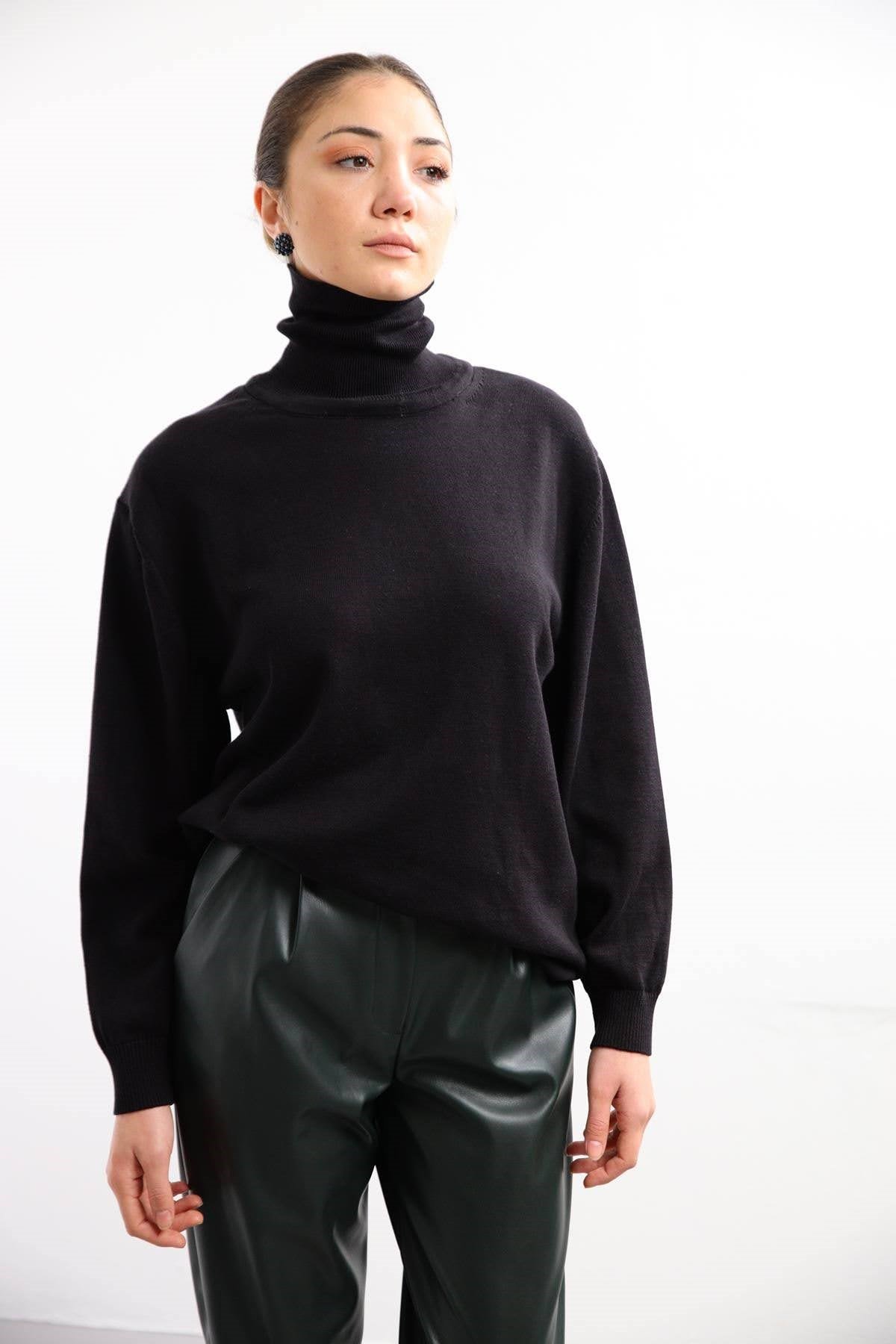 Black Turtleneck Knitwear Tunic - Saman Butik | Shop Online Black Turtleneck Knitwear Tunic