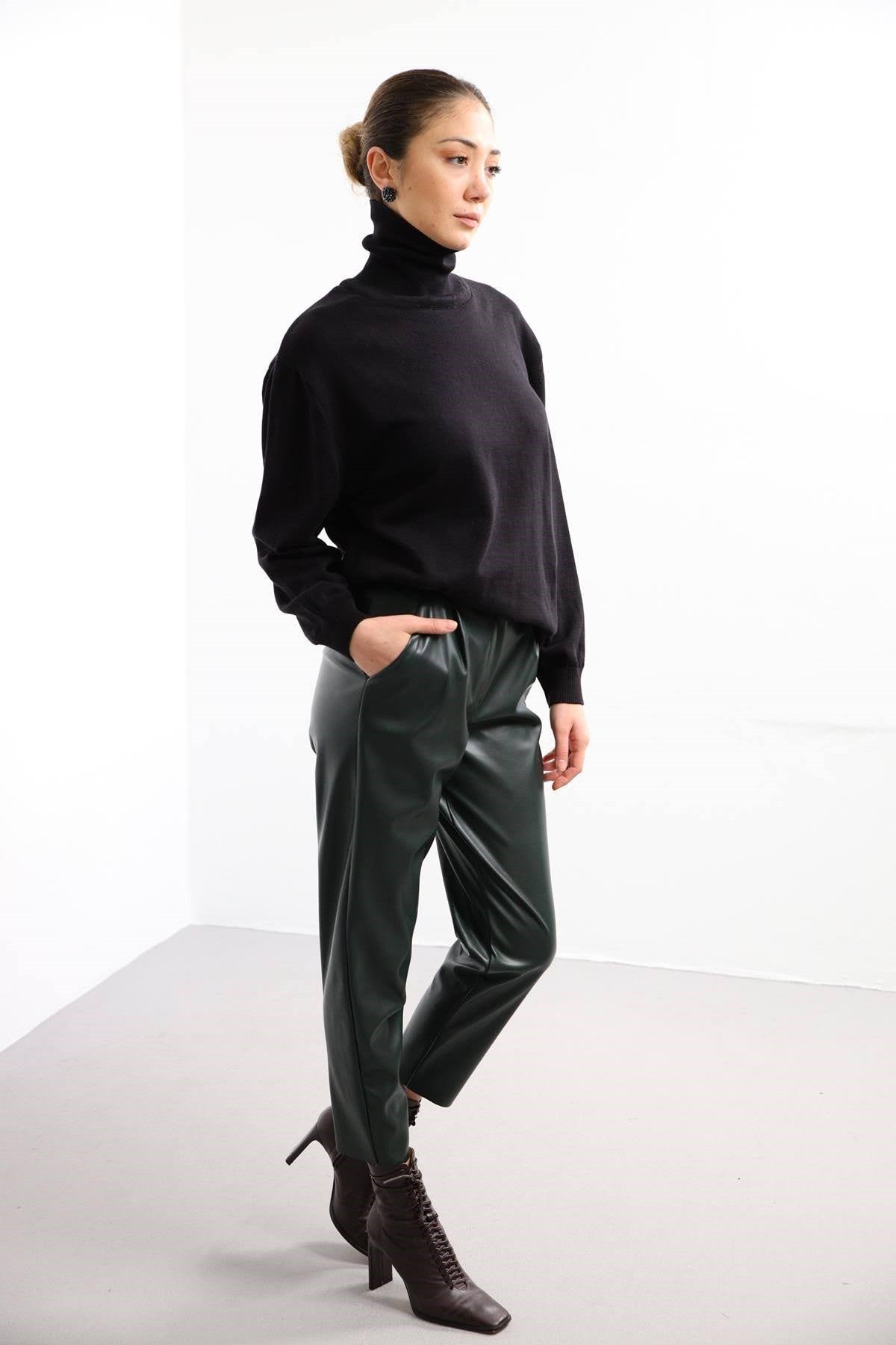 Black Turtleneck Knitwear Tunic - Saman Butik | Shop Online Black Turtleneck Knitwear Tunic