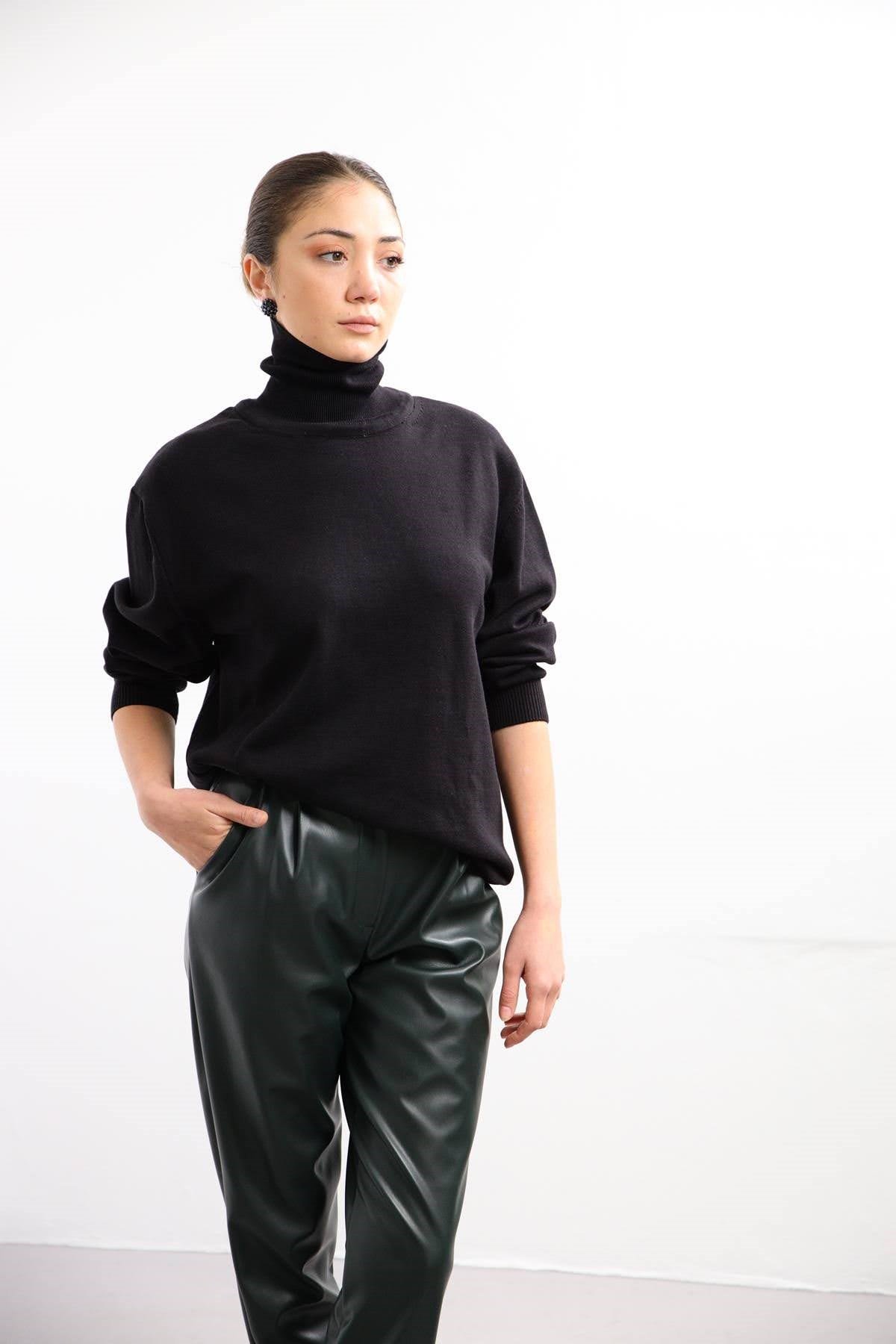 Black Turtleneck Knitwear Tunic - Saman Butik | Shop Online Black Turtleneck Knitwear Tunic