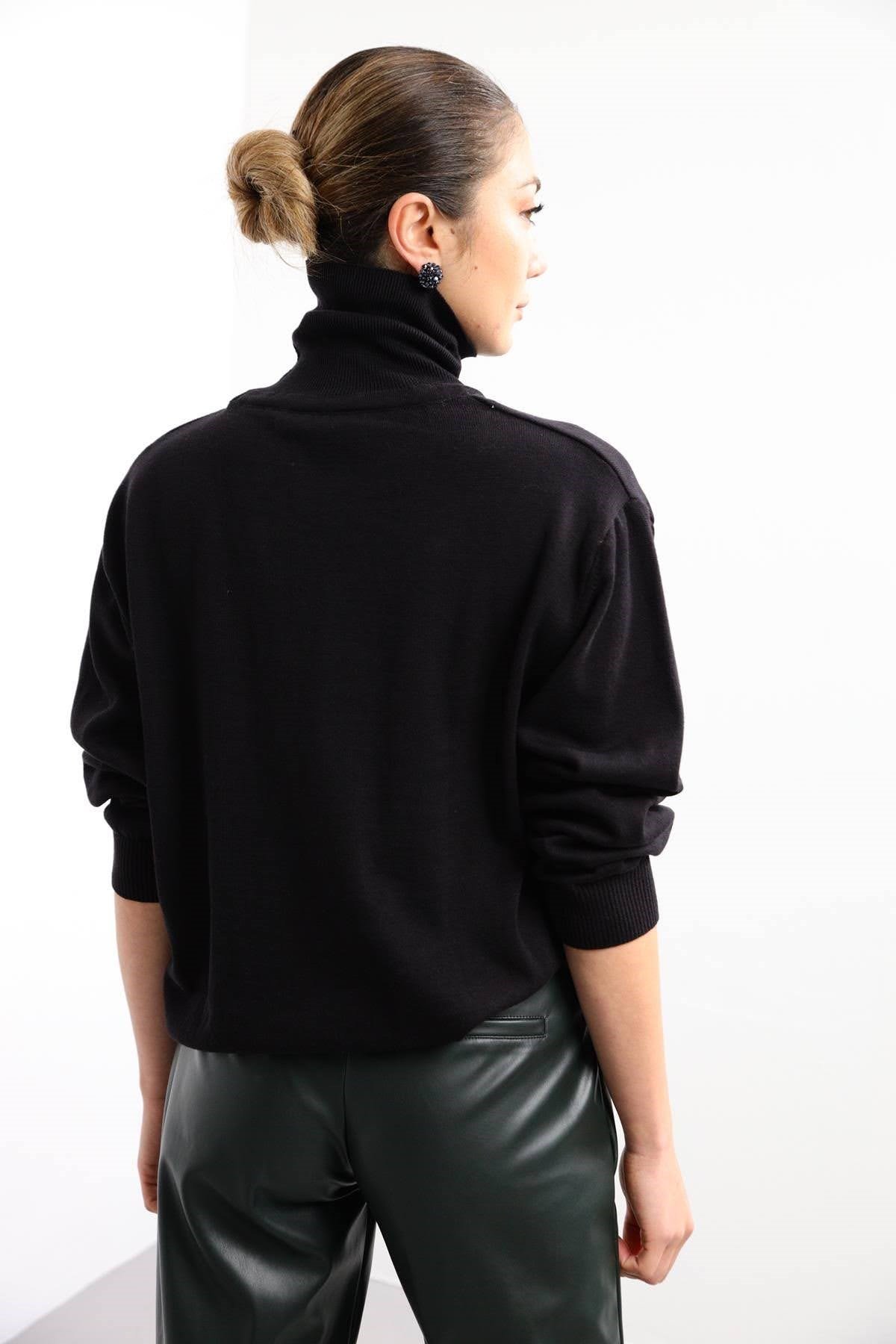 Black Turtleneck Knitwear Tunic - Saman Butik | Shop Online Black Turtleneck Knitwear Tunic