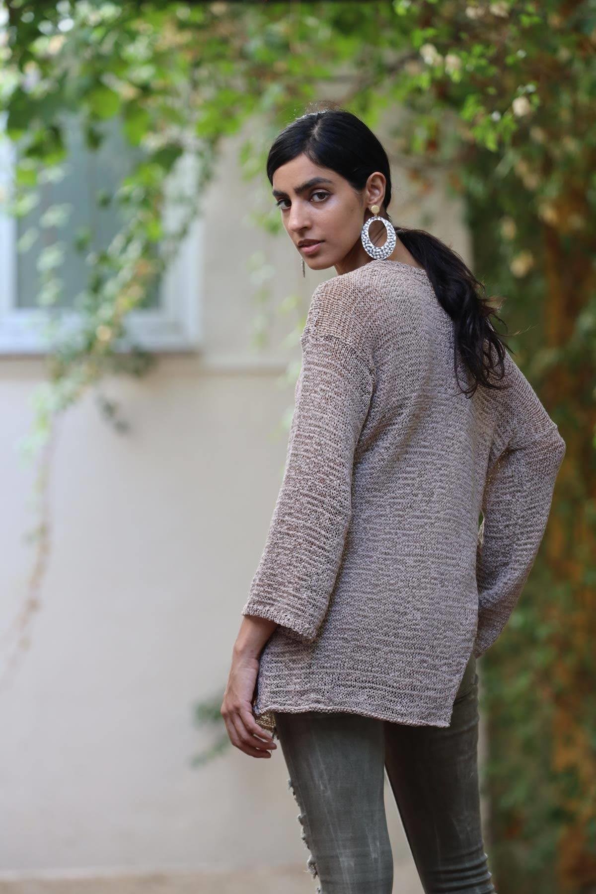 Vizon Rengi Bisiklet Yaka Verev Kesim Merserize Bluz