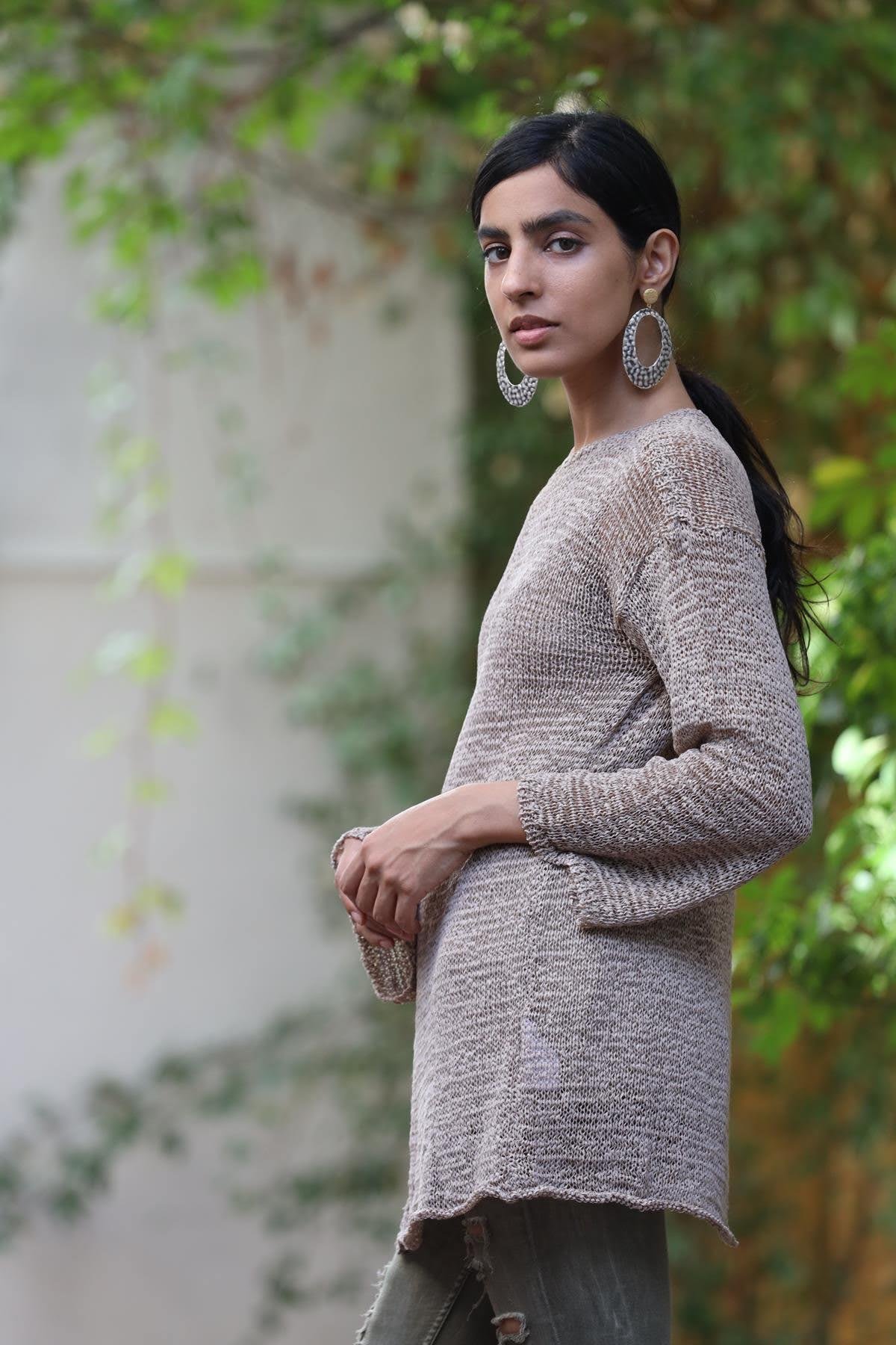 Vizon Rengi Bisiklet Yaka Verev Kesim Merserize Bluz