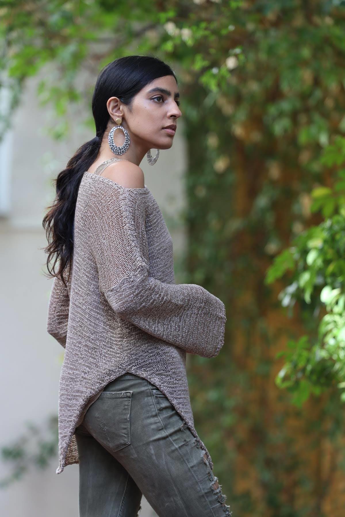 Vizon Rengi Bisiklet Yaka Verev Kesim Merserize Bluz