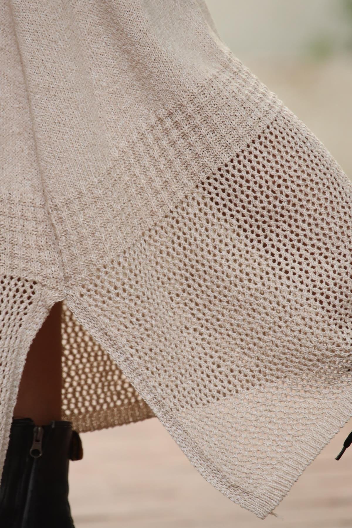 Vizon Rengi File Detay Yırtmaçlı Örme Etek