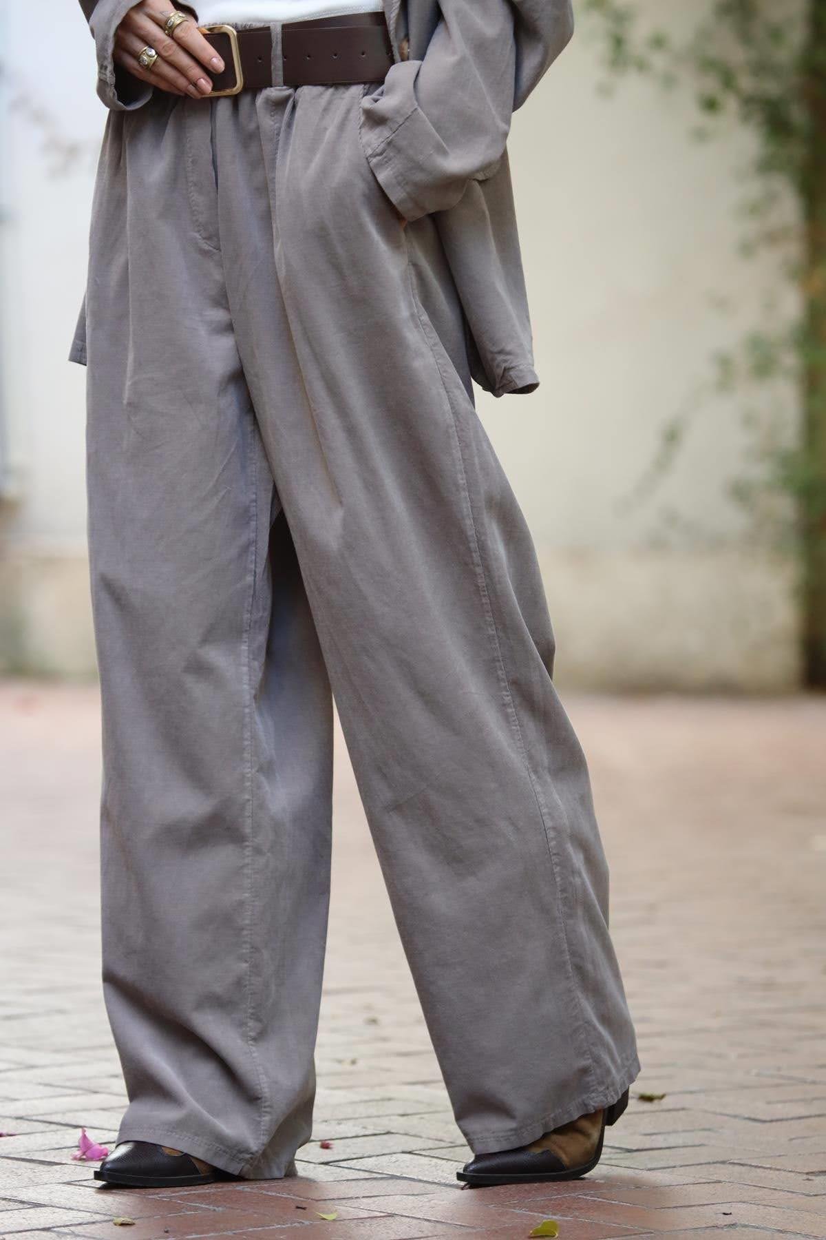 Vizon Rengi Kadife Ceket ve Pantolon Takım