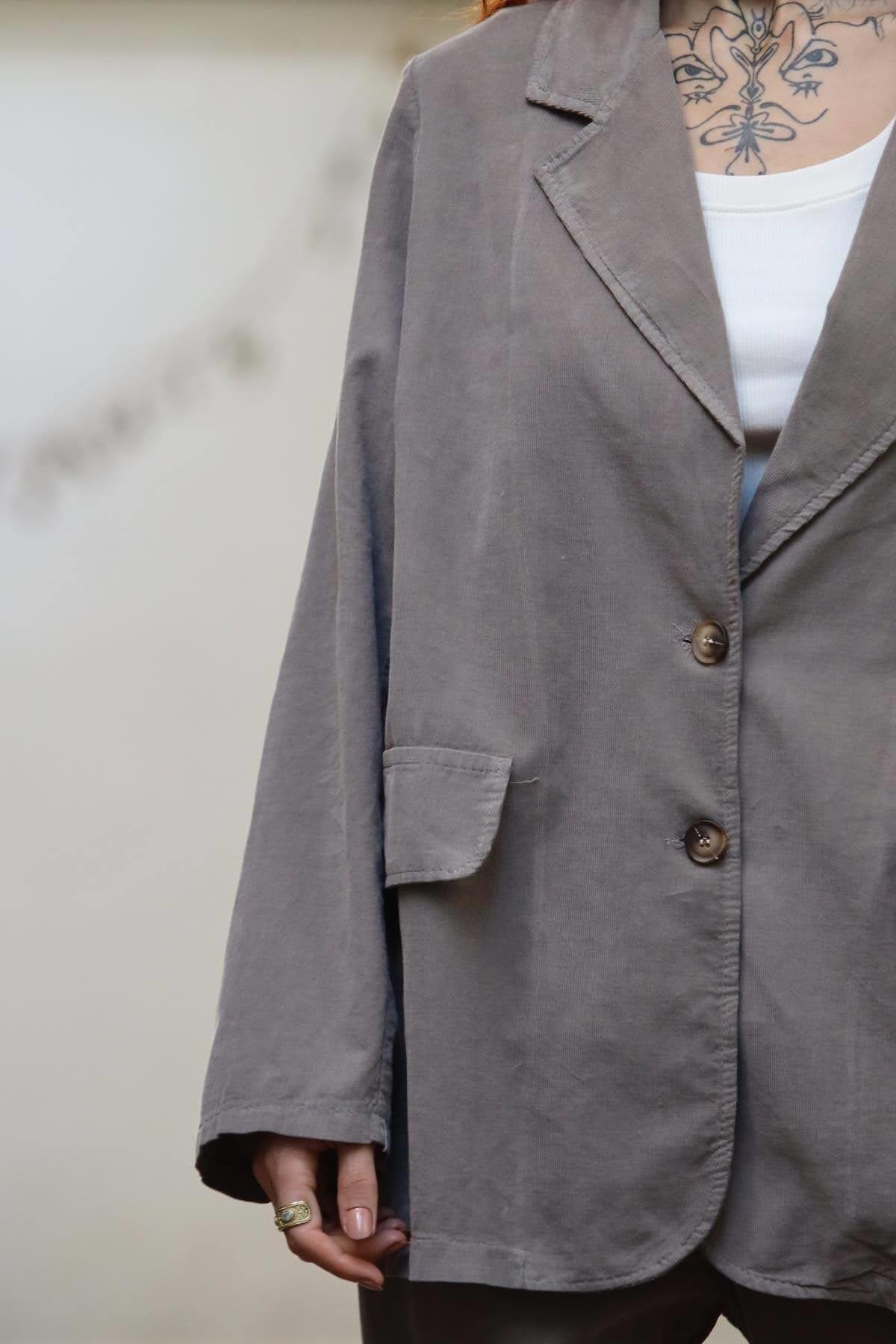 Vizon Rengi Kadife Ceket ve Pantolon Takım