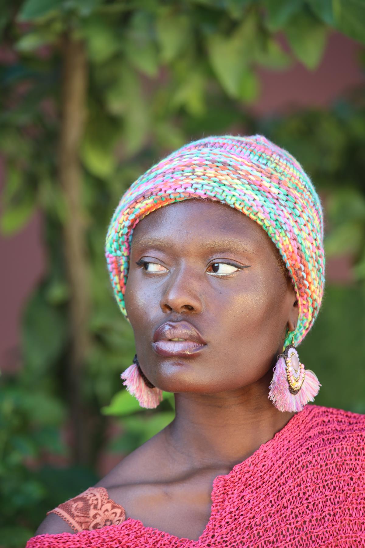 Yeşil Batik Desenli Örgü Bere