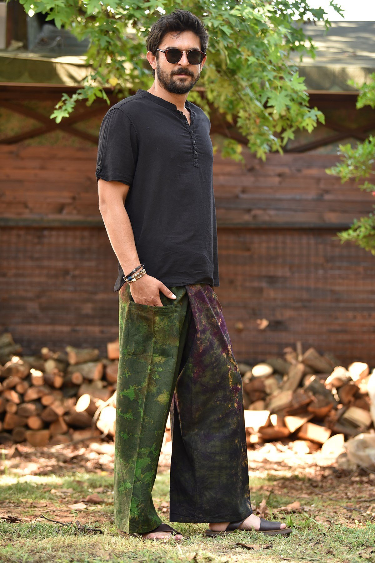 Yeşil Batik Desenli Thai Pantolon