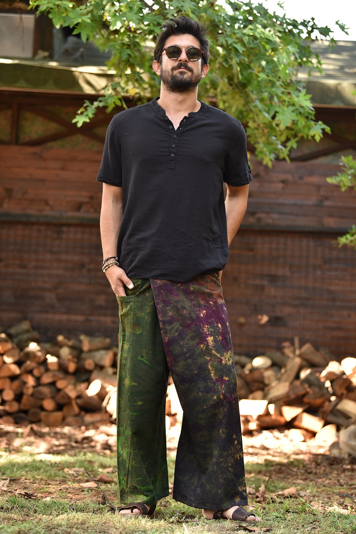 Yeşil Batik Desenli Thai Pantolon