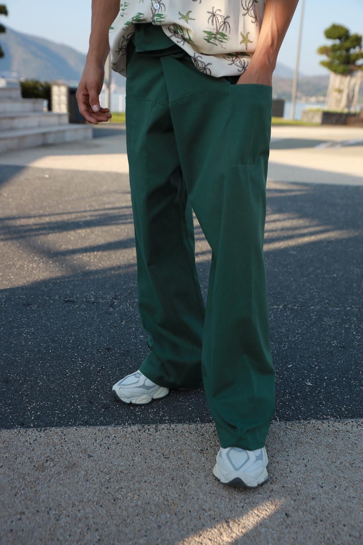 Green Relaxed Fit Fisherman Pants