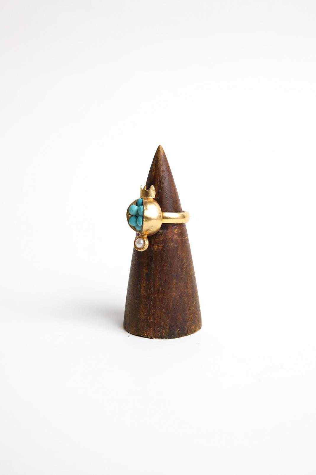  Altın Kaplama Turkuaz Taşlı Nar Tasarım Yüzük