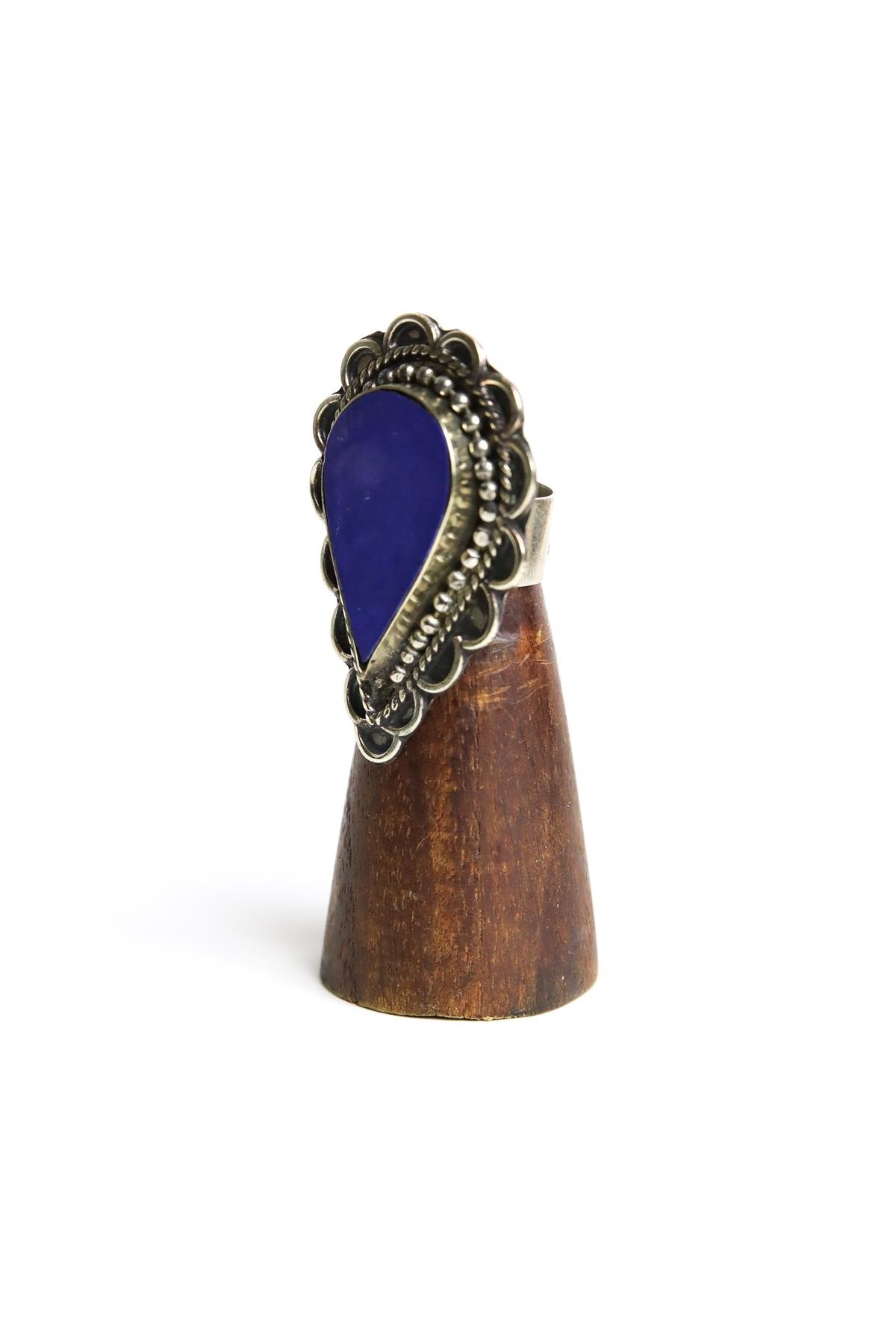  Gümüş Kaplama Lacivert Ayarlanabilir Yüzük