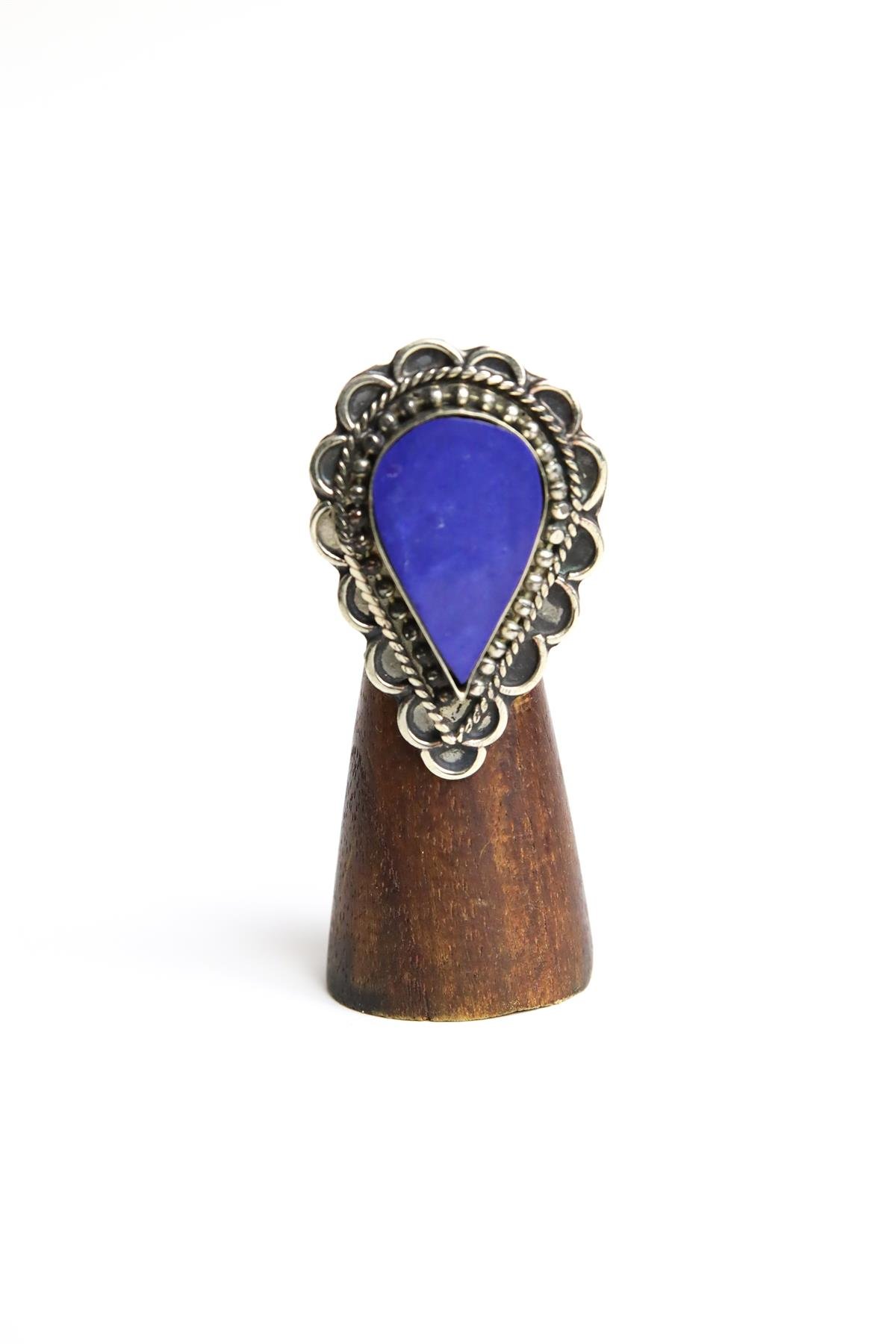  Gümüş Kaplama Lacivert Ayarlanabilir Yüzük