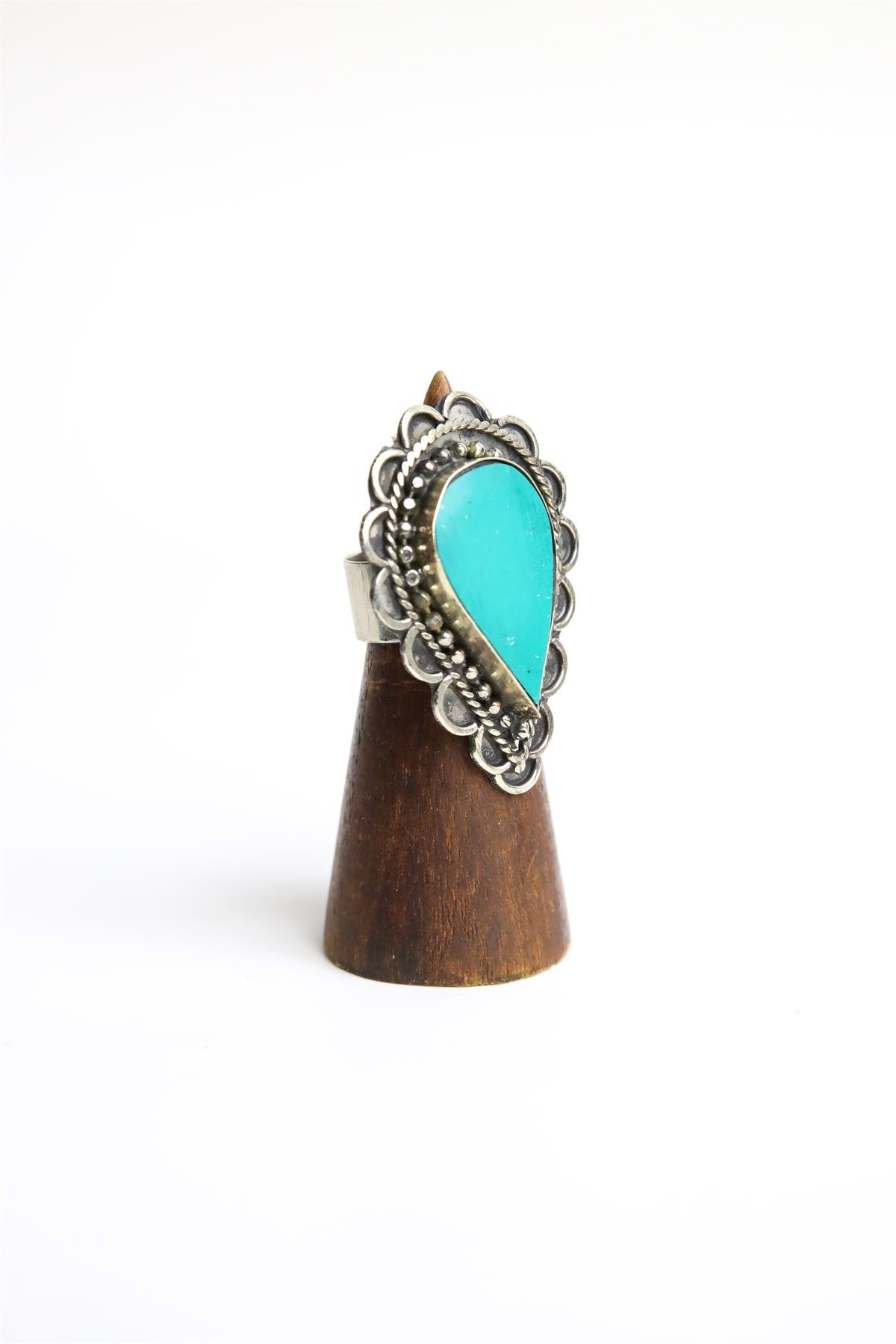  Gümüş Kaplama Turkuaz Ayarlanabillir Yüzük