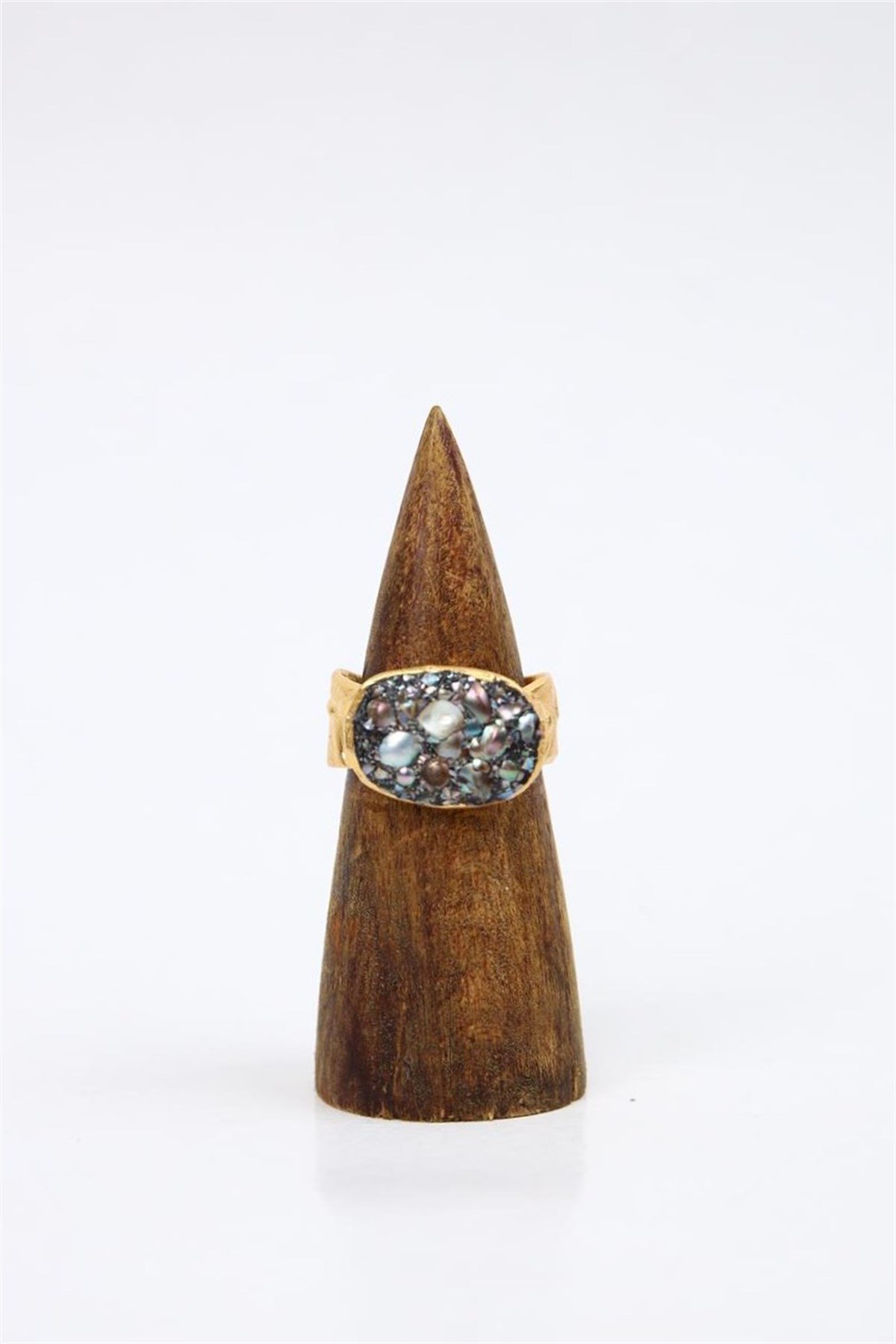  Kırık Sedef Taş Detaylı Tasarım İşlemeli Bronz Yüzük