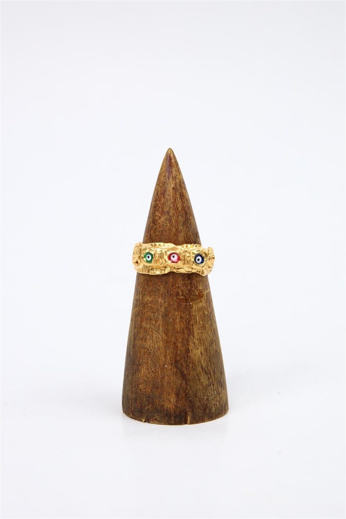  Üç Renk Nazar Boncuk Tasarım İşlemeli Bronz Yüzük