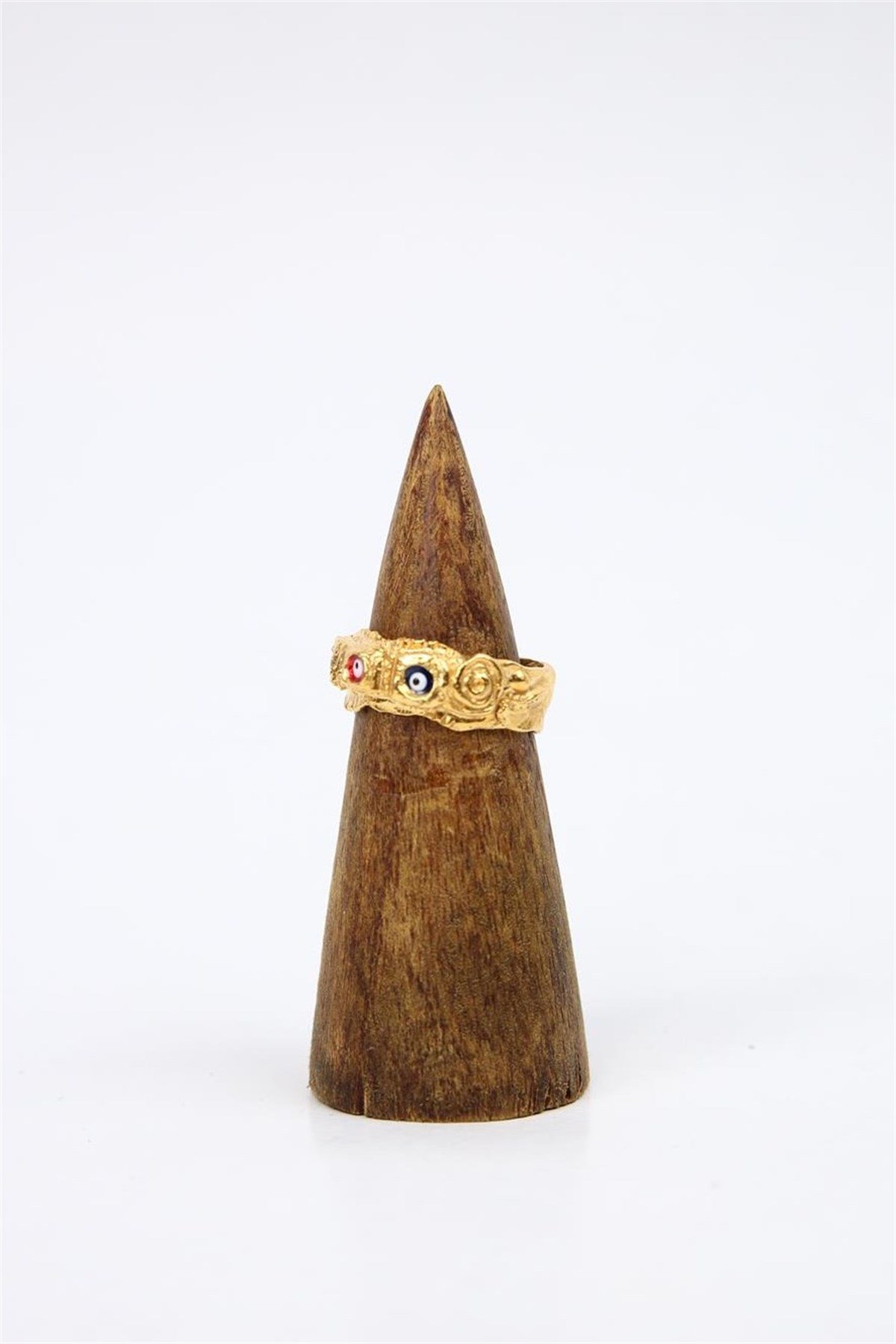  Üç Renk Nazar Boncuk Tasarım İşlemeli Bronz Yüzük