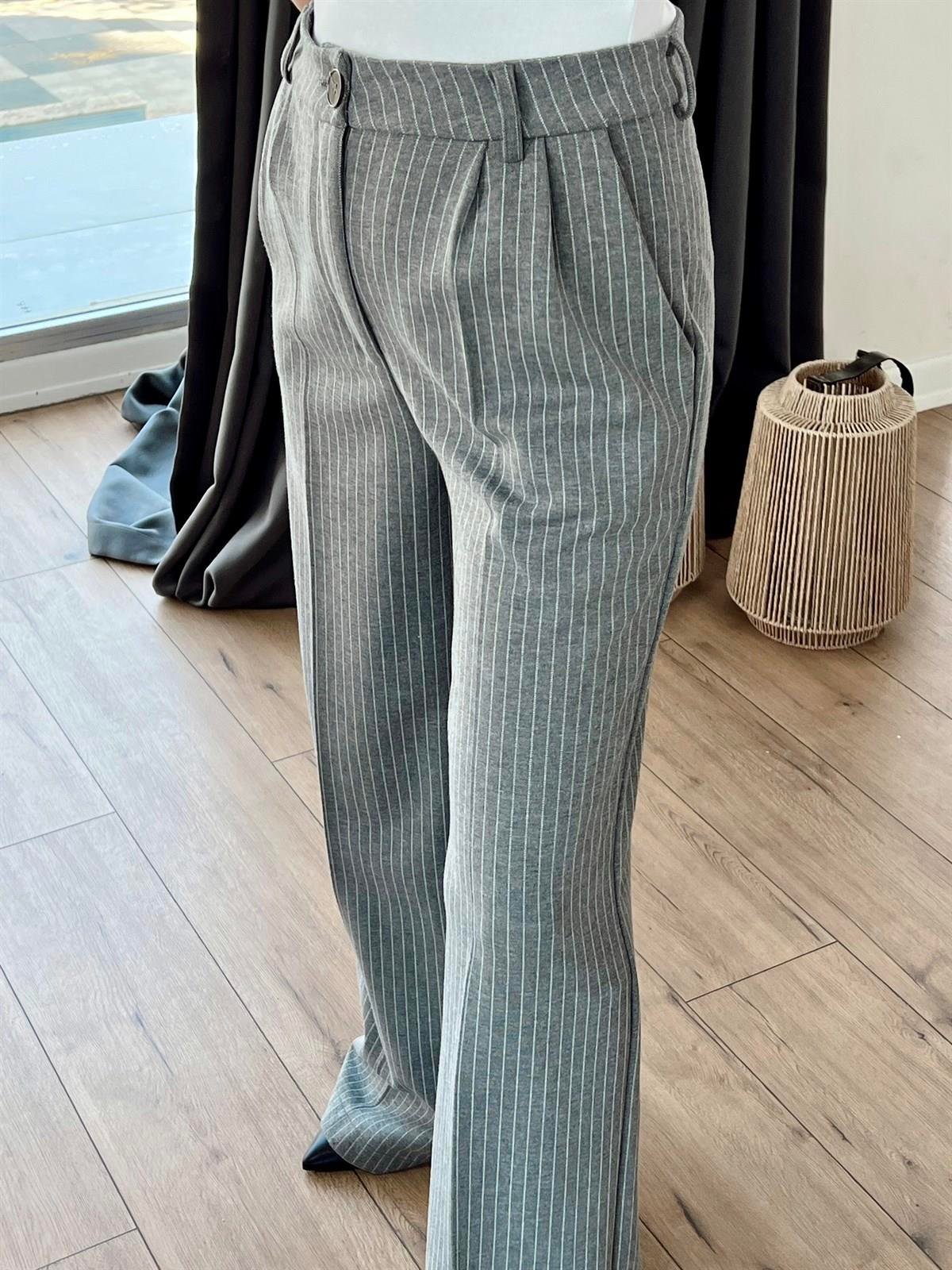 02313724 ÇİZGİLİ ÖRME PANTOLON GRİ