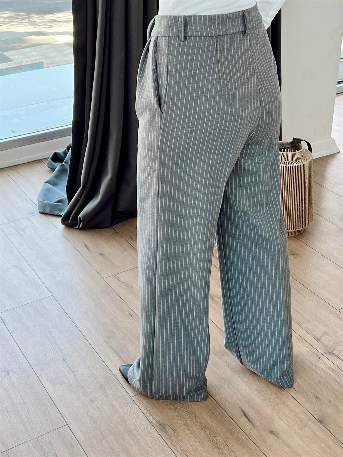 02313724 ÇİZGİLİ ÖRME PANTOLON GRİ
