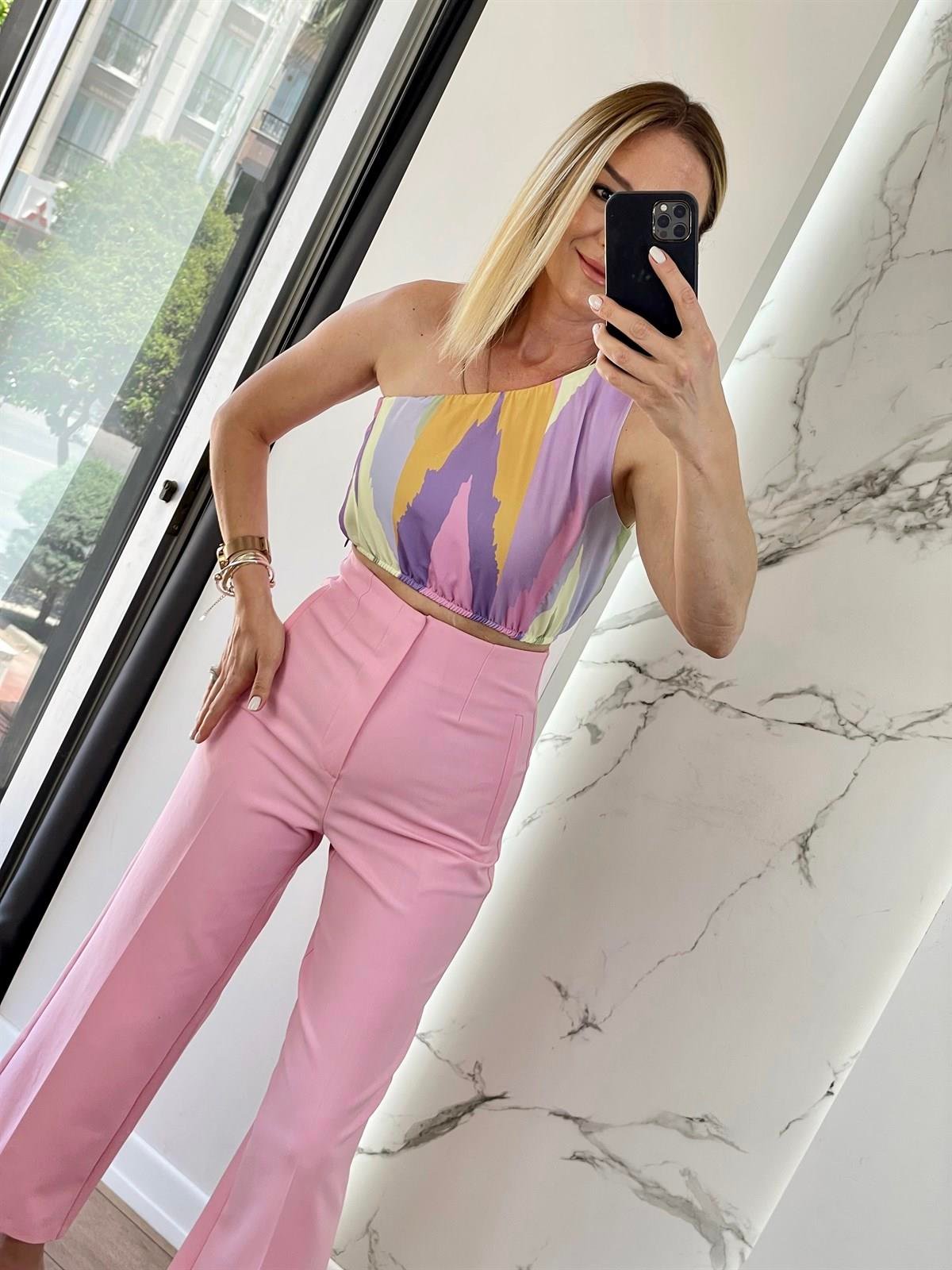 2000 ÖNÜ FİLETOLU BOL PAÇA PANTOLON PEMBE