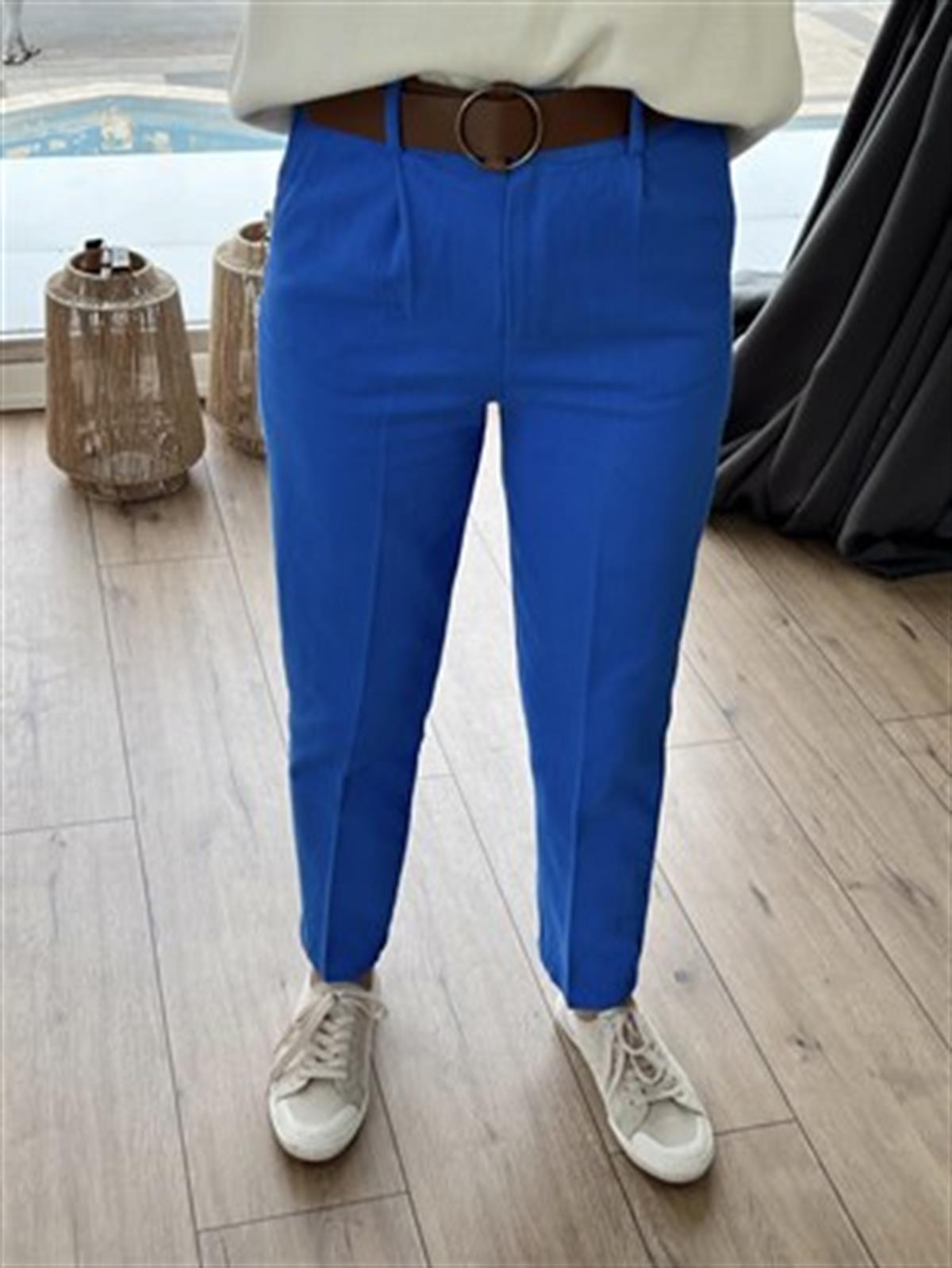 21K70755 BELİ KEMERLİ PANTOLON SAKS