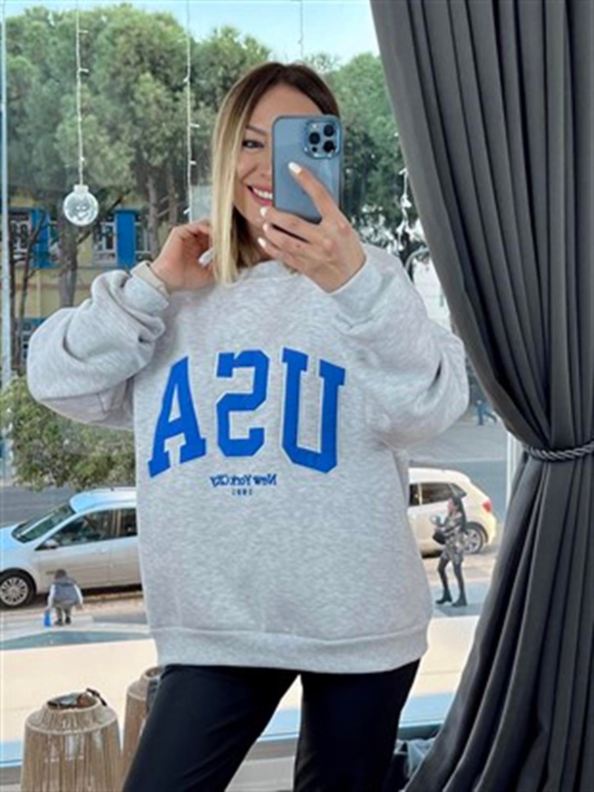 23K17683 ÖNÜ NAKIŞLI SWEAT GRİ