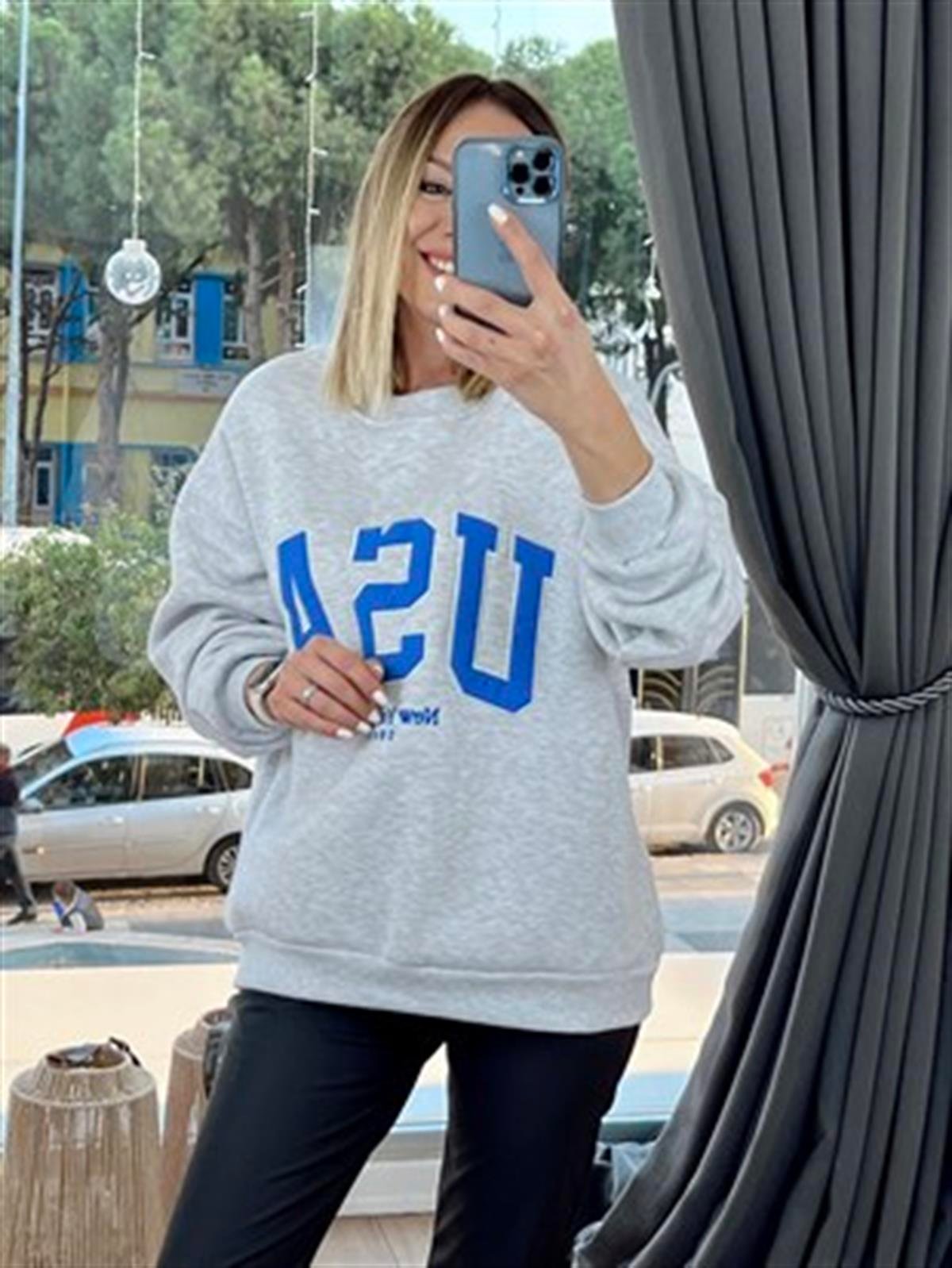 23K17683 ÖNÜ NAKIŞLI SWEAT GRİ