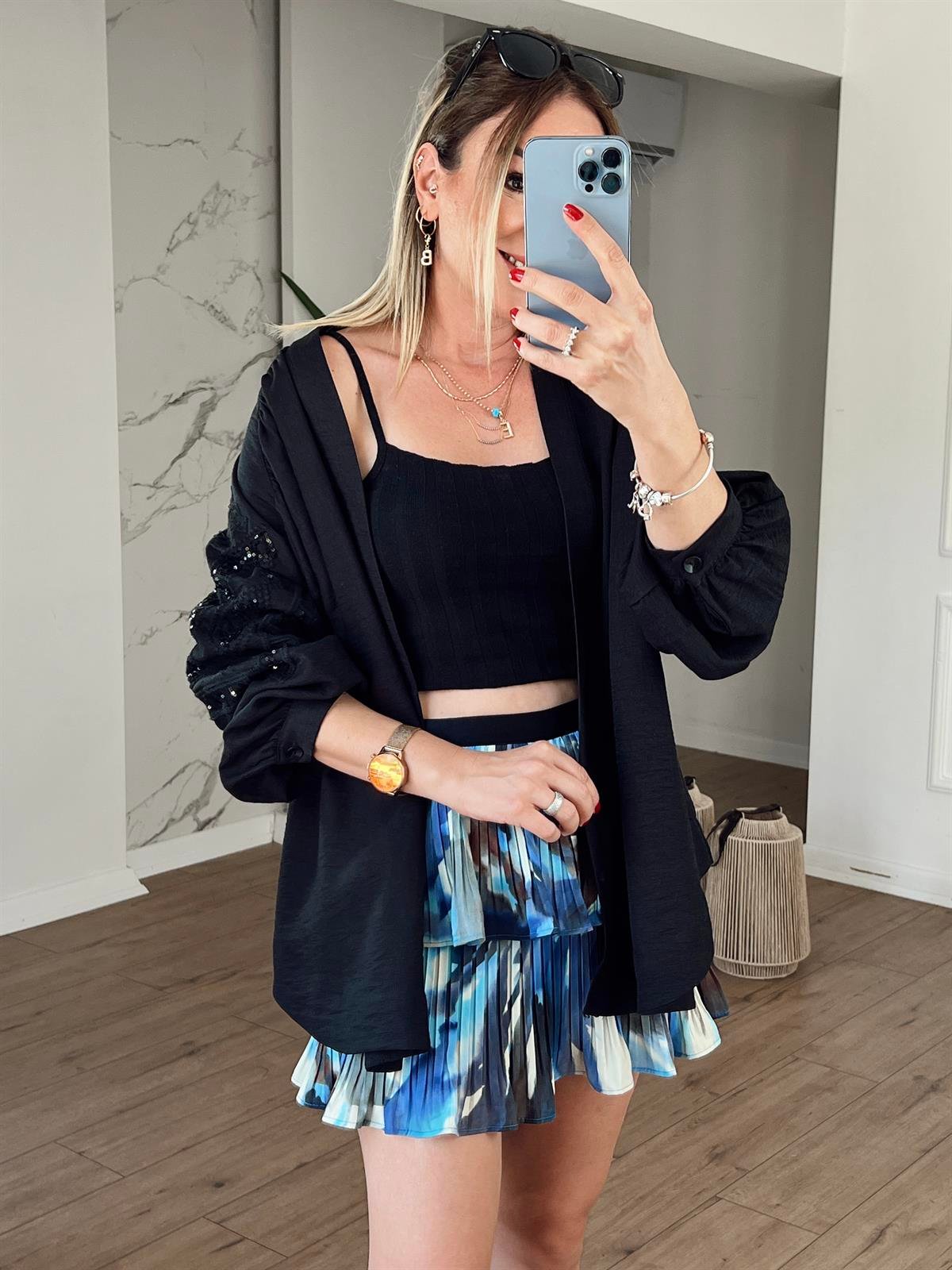 Arka Nakışlı Keten Ceket SİYAH