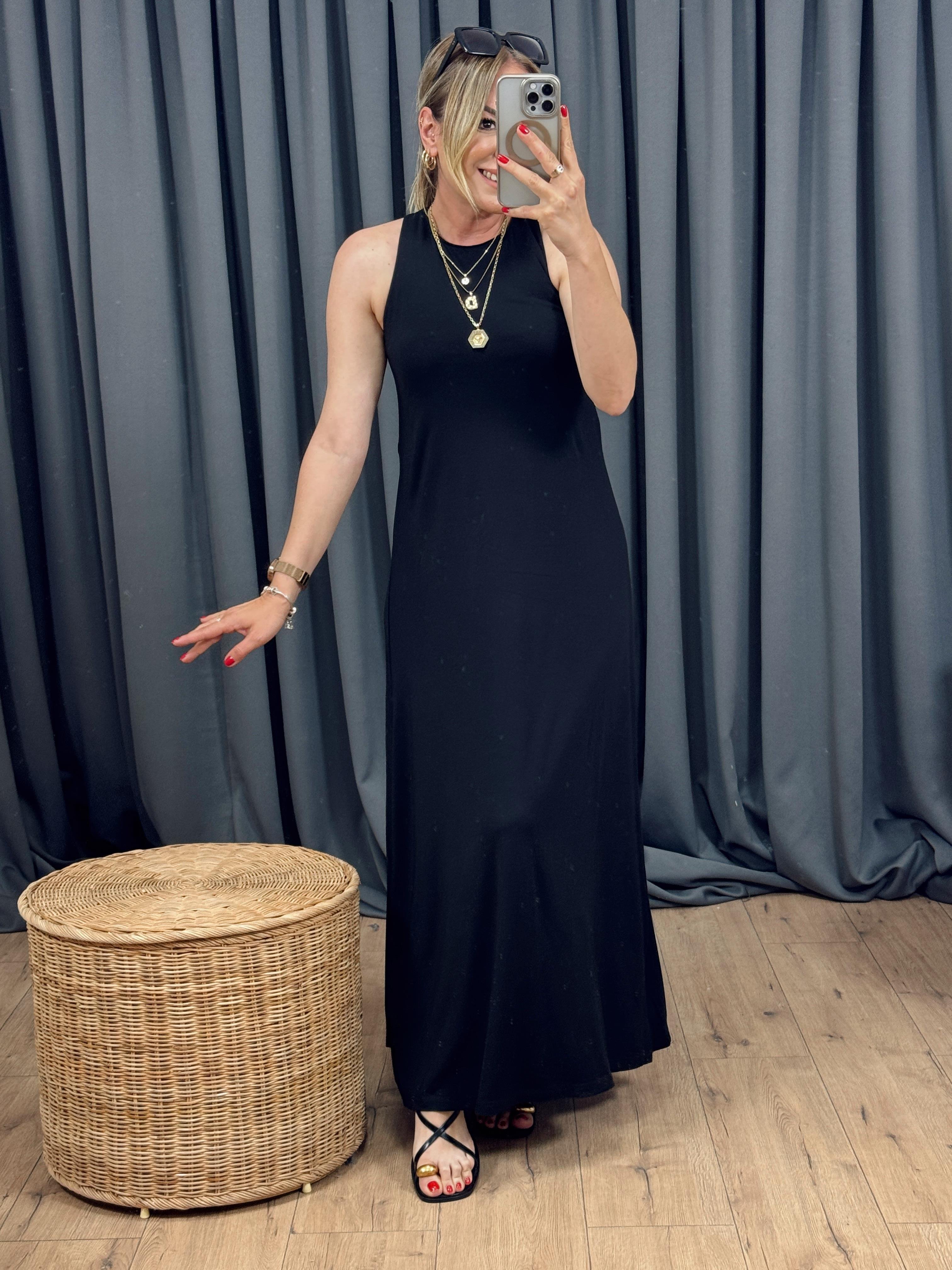 Arkası Tokalı Örme Elbise SİYAH