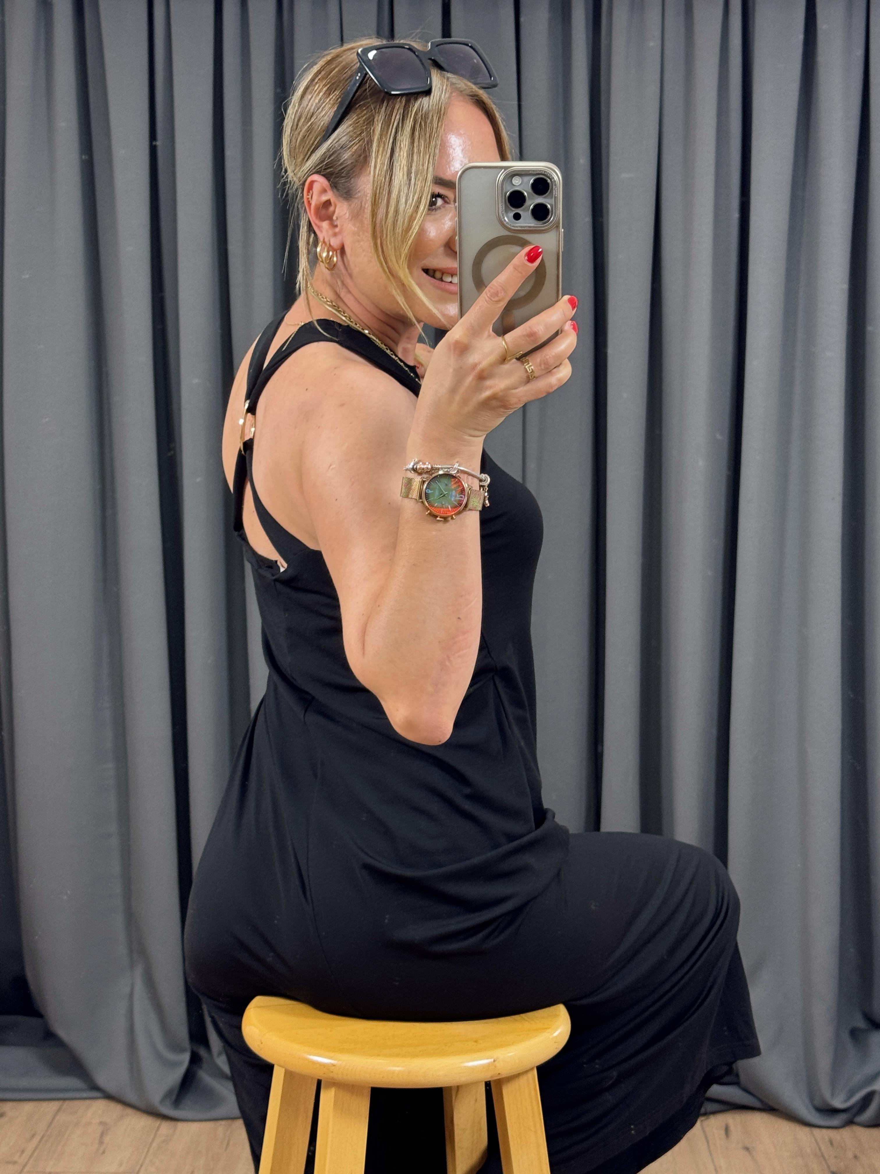 Arkası Tokalı Örme Elbise SİYAH