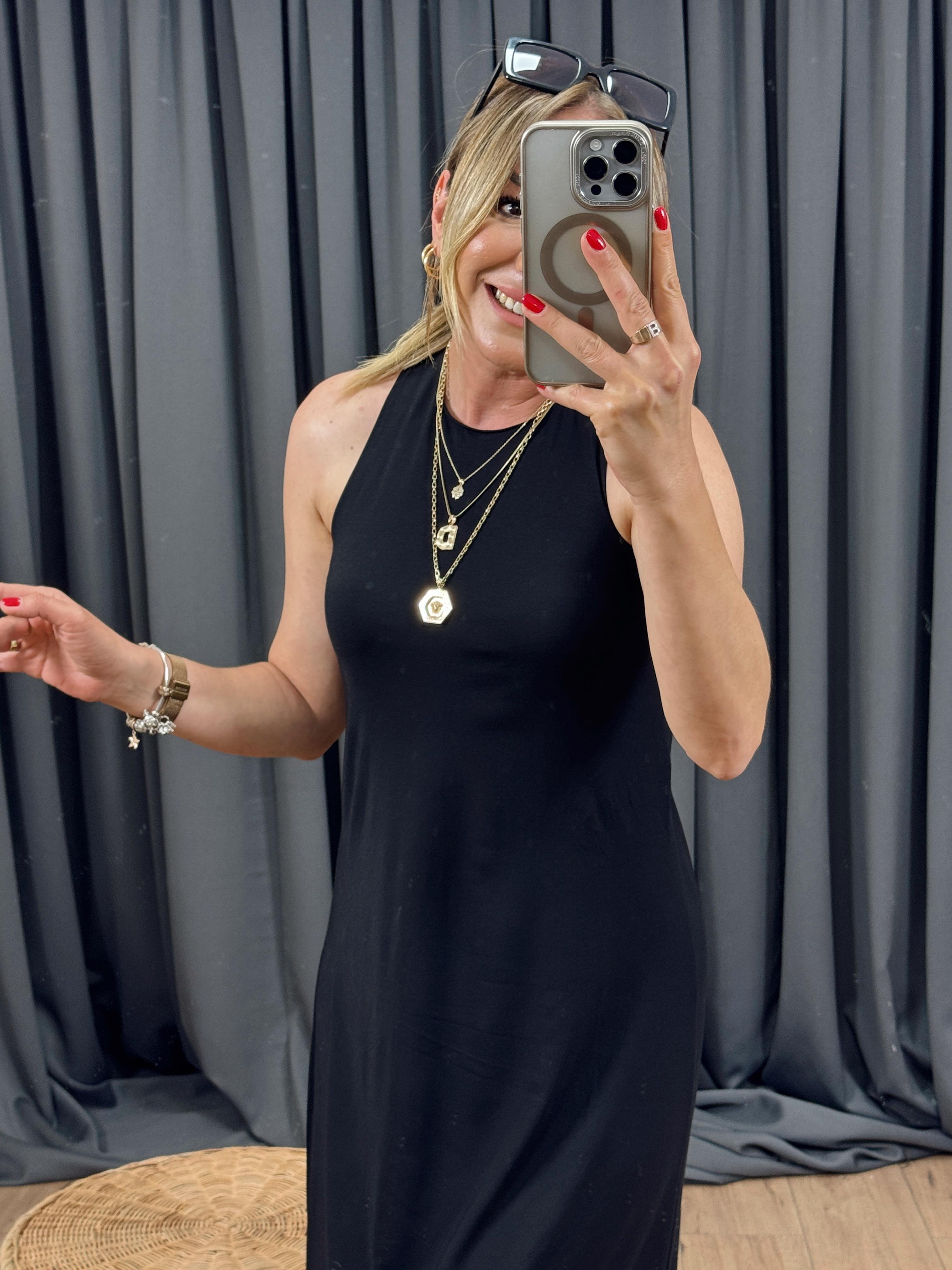 Arkası Tokalı Örme Elbise SİYAH