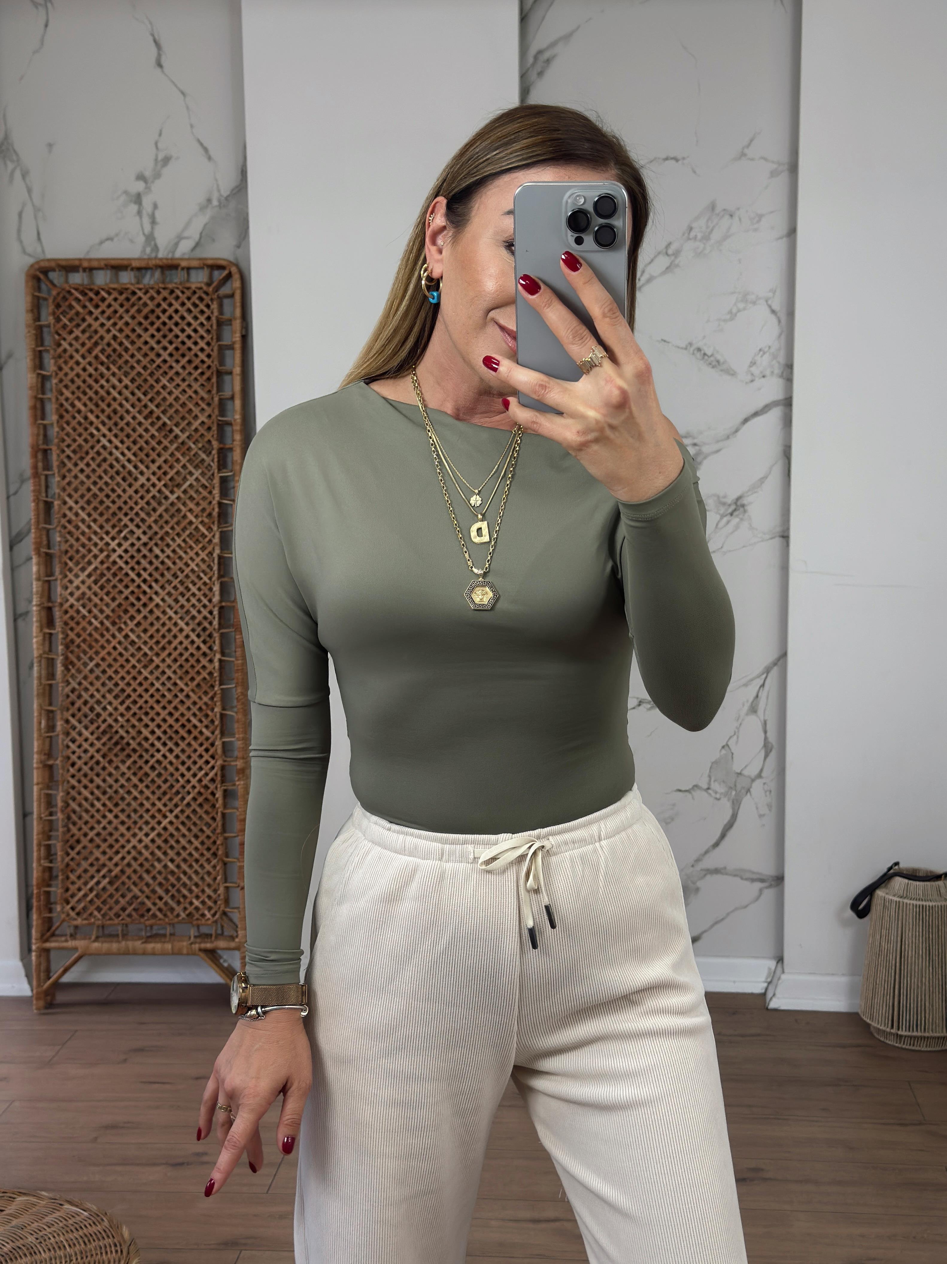 Asimetrik Uzun Kollu Body HAKİ