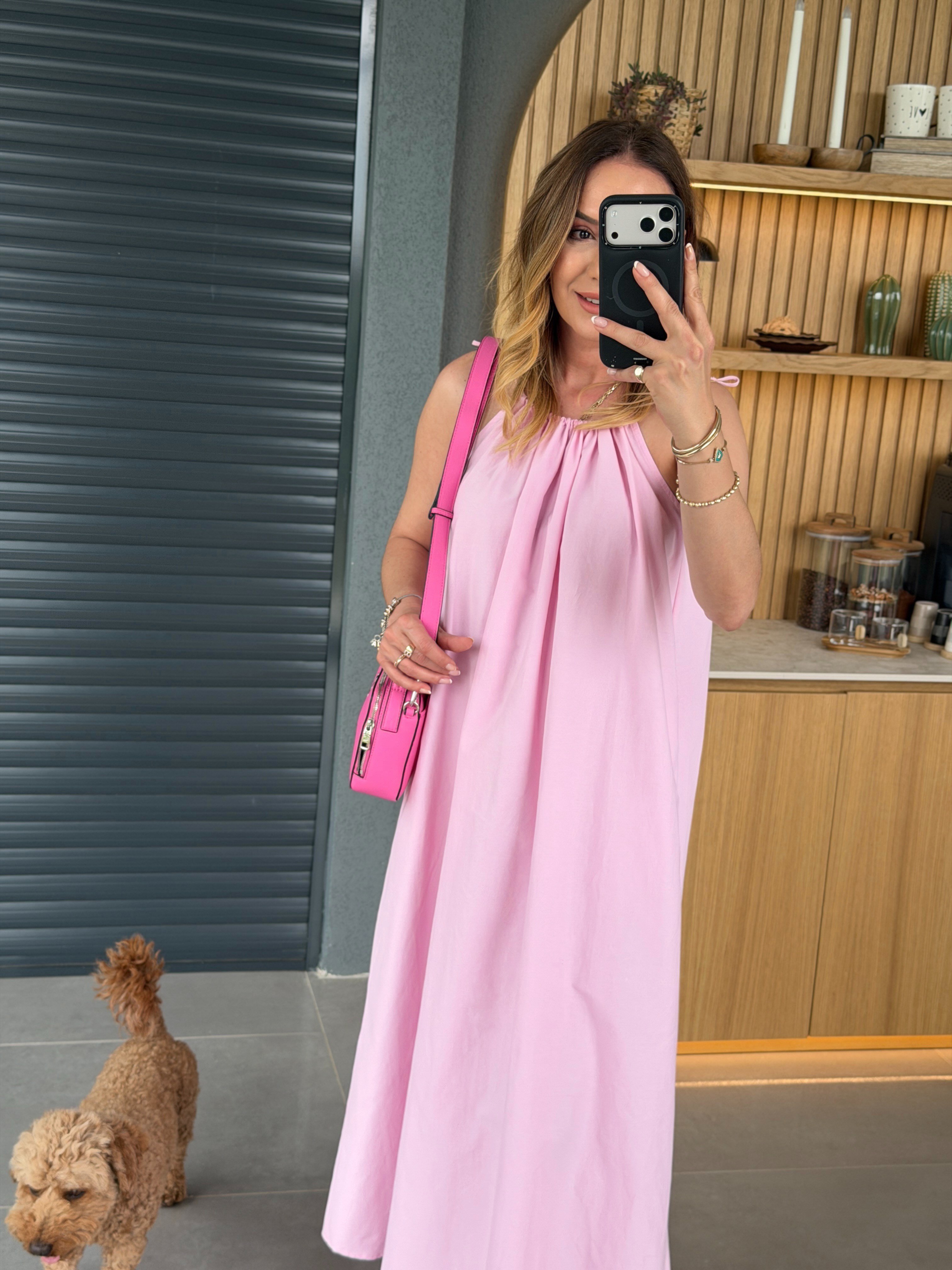 Askılı Cep Detaylı Elbise PEMBE
