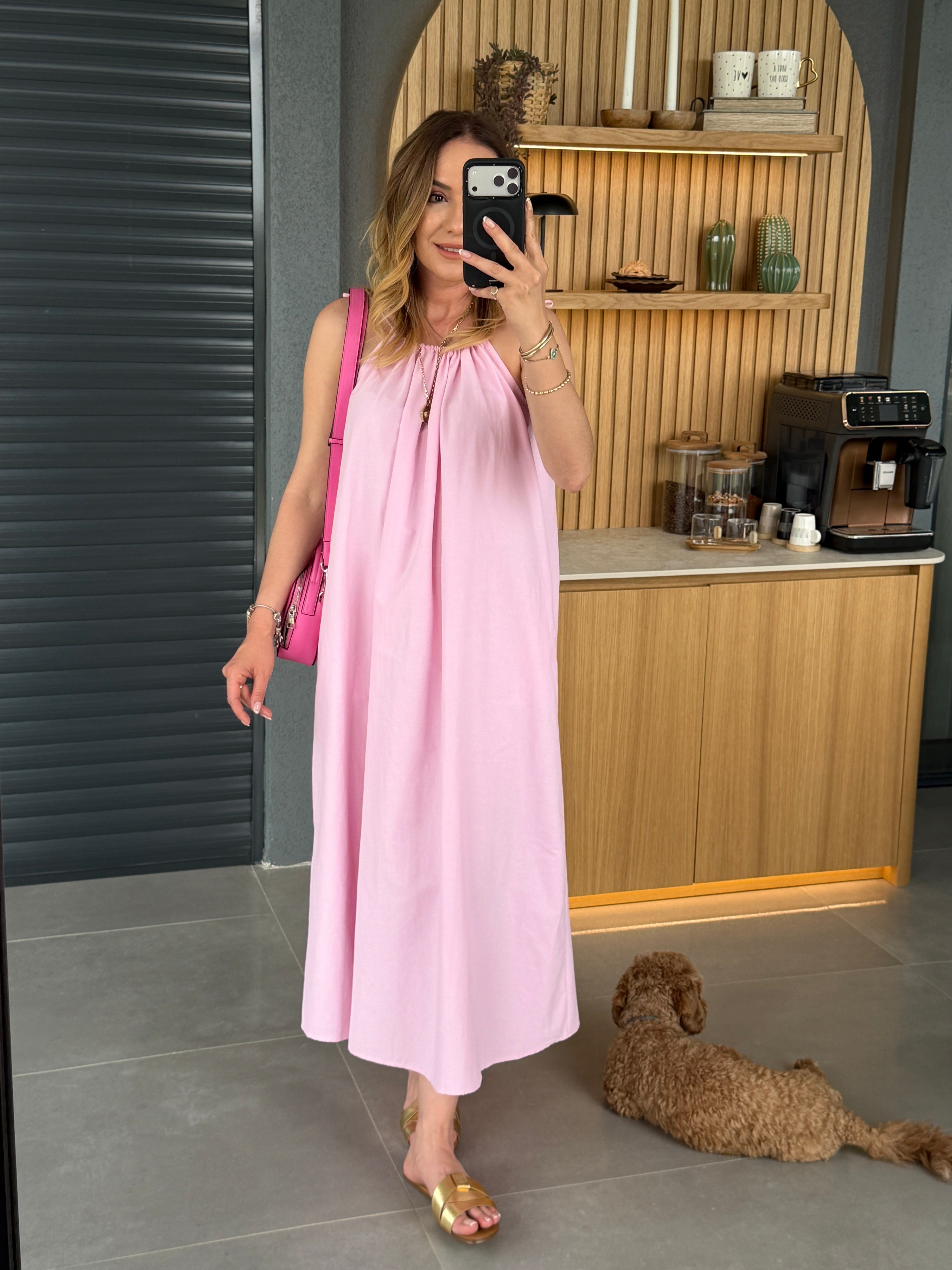 Askılı Cep Detaylı Elbise PEMBE