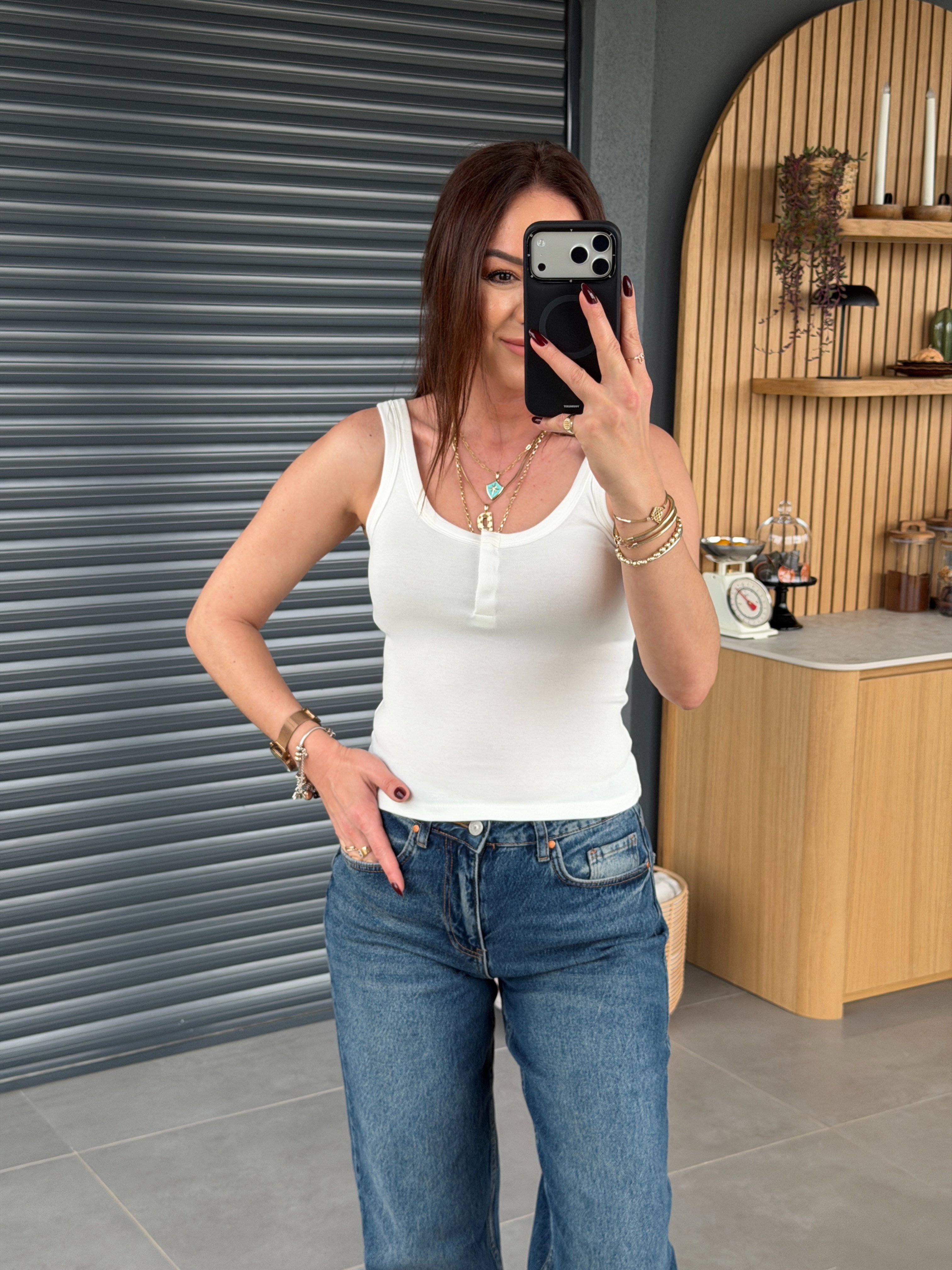 Askılı Çıtçıtlı Crop EKRU