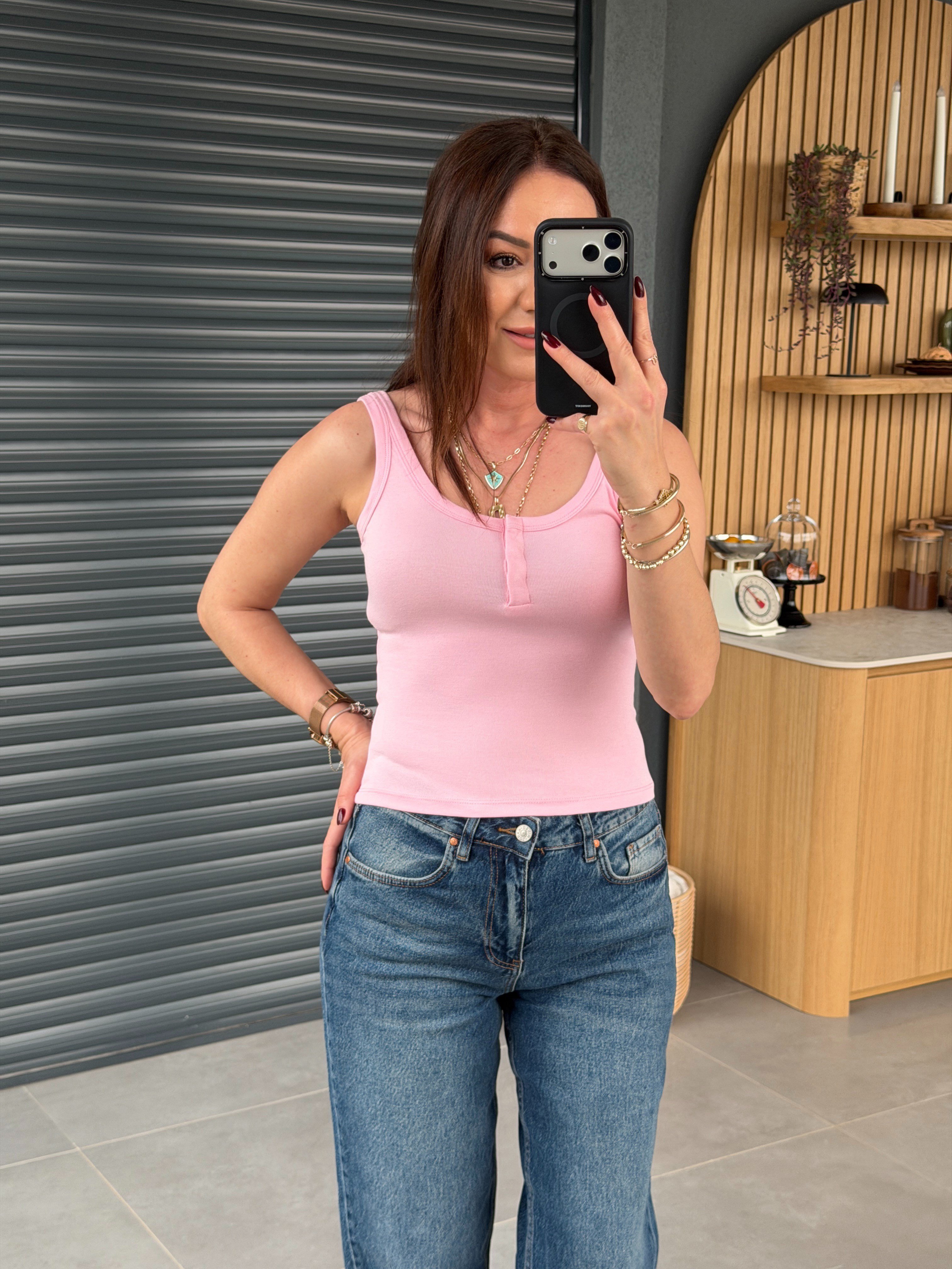 Askılı Çıtçıtlı Crop PEMBE
