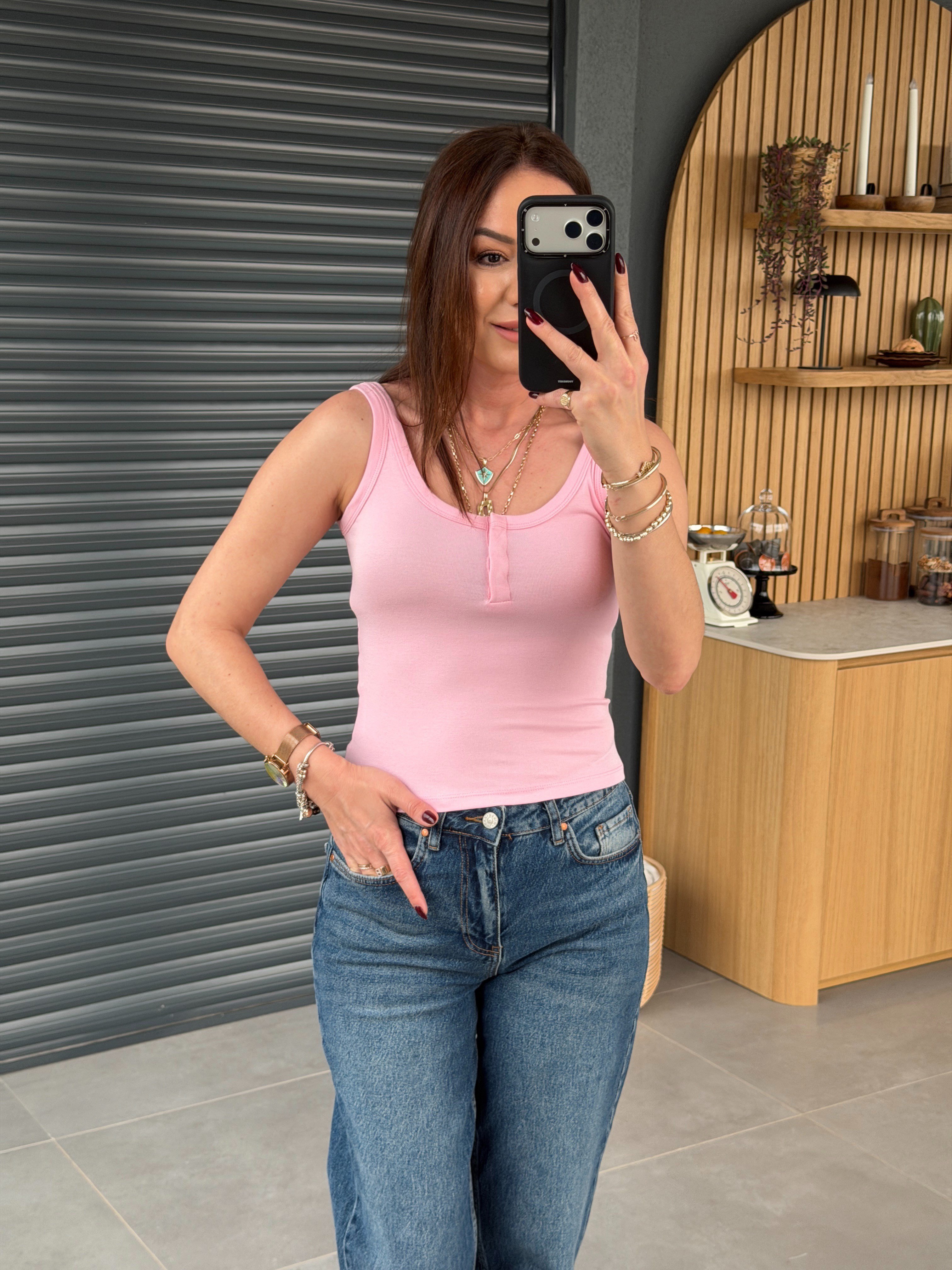 Askılı Çıtçıtlı Crop PEMBE