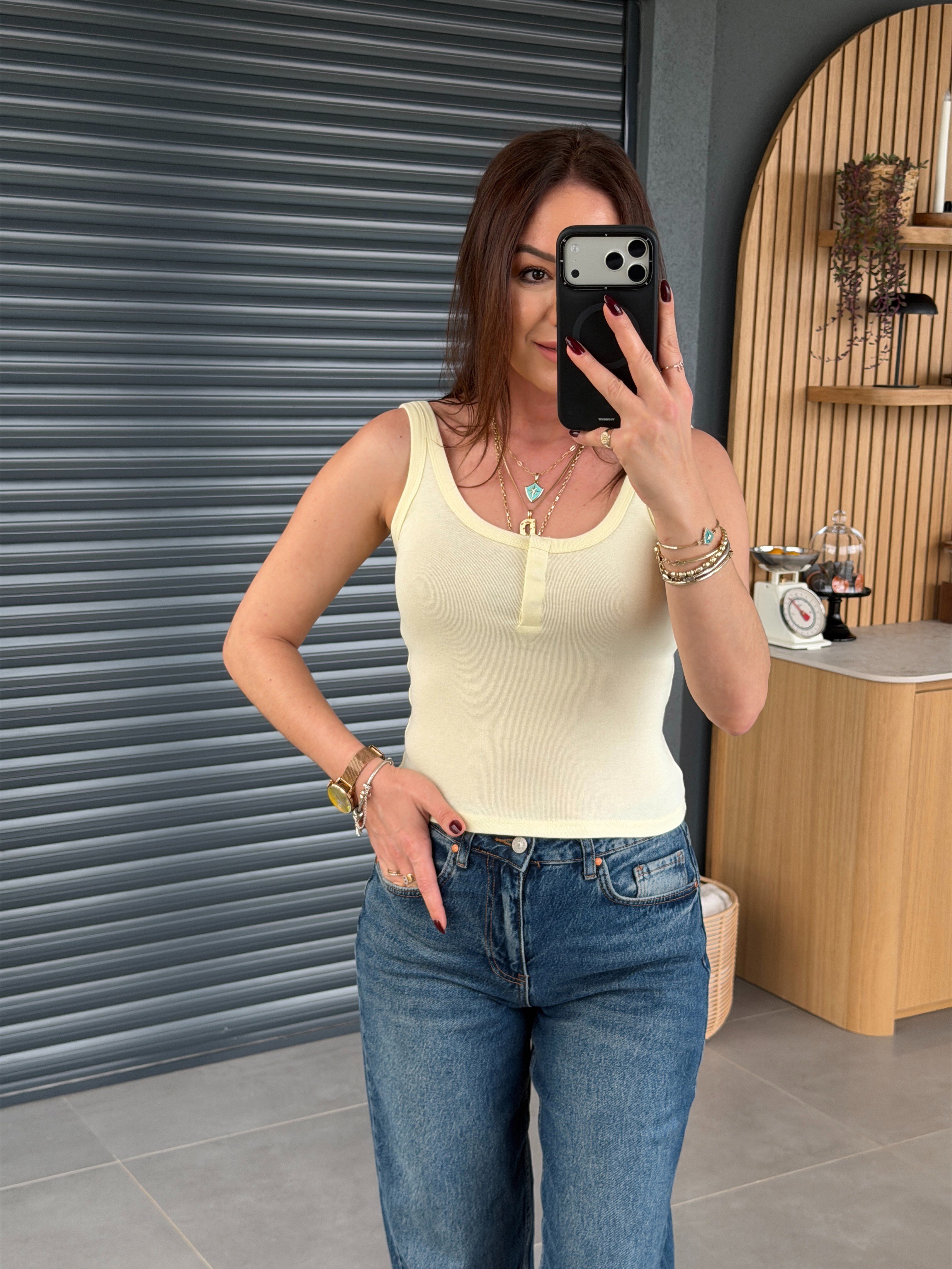 Askılı Çıtçıtlı Crop SARI