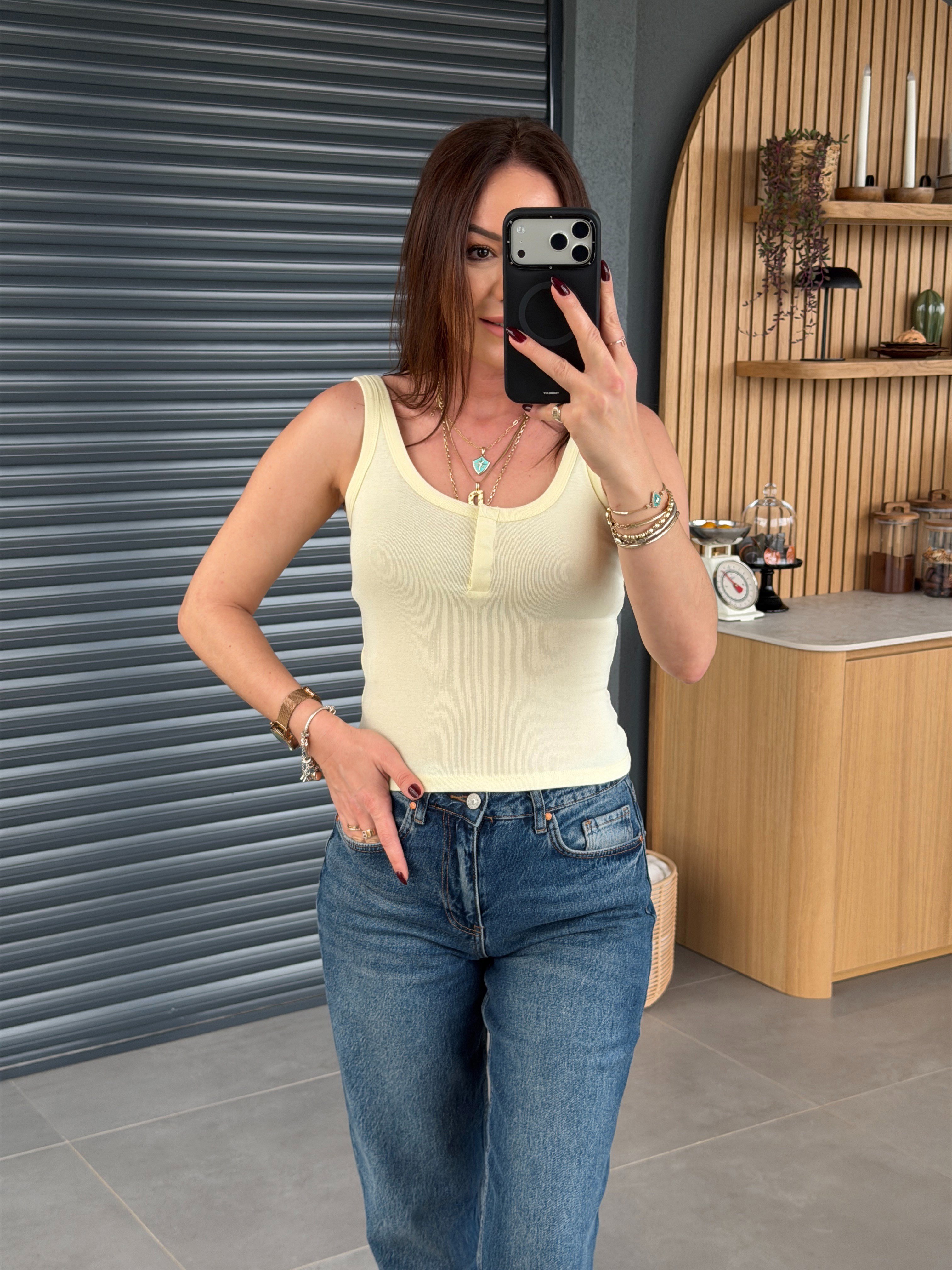 Askılı Çıtçıtlı Crop SARI