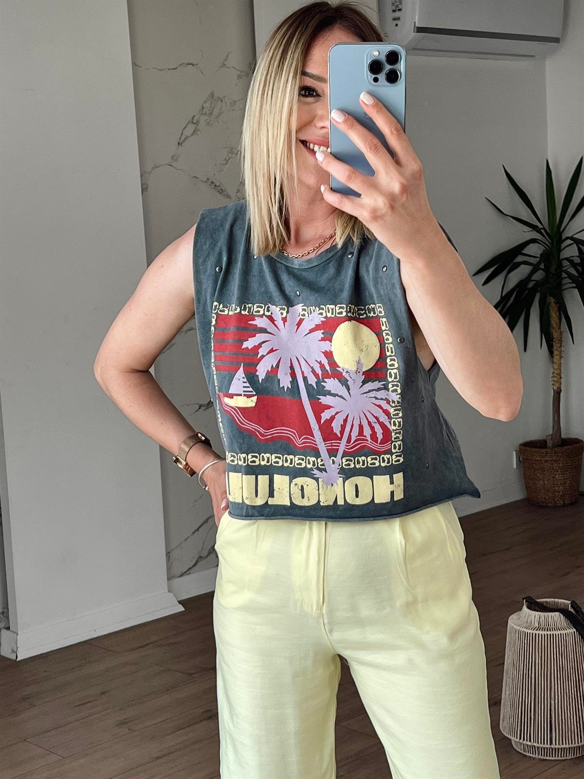 Askılı Crop Tshirt ANTRESİT