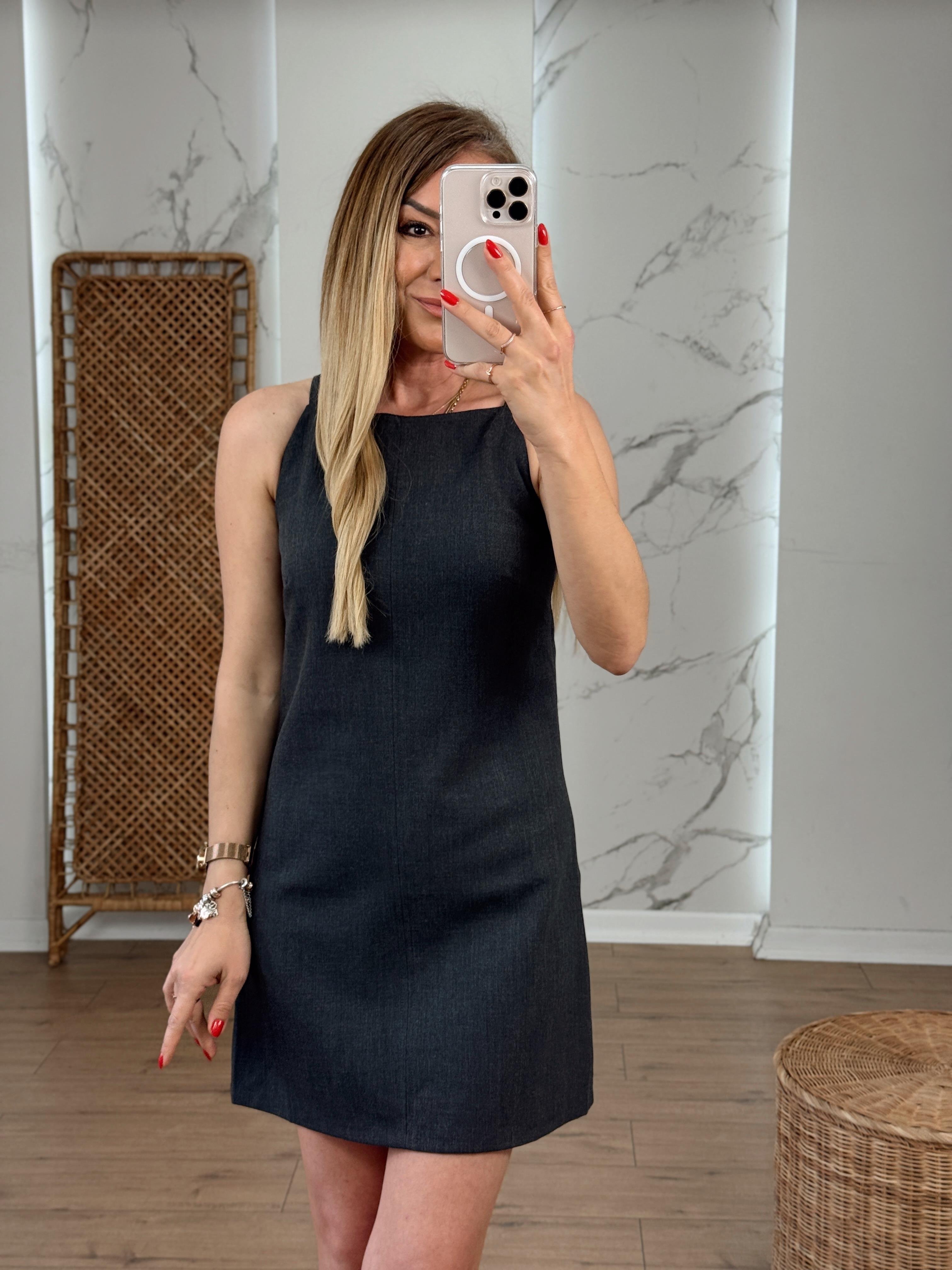 Askılı Kısa Elbise ANTRASİT
