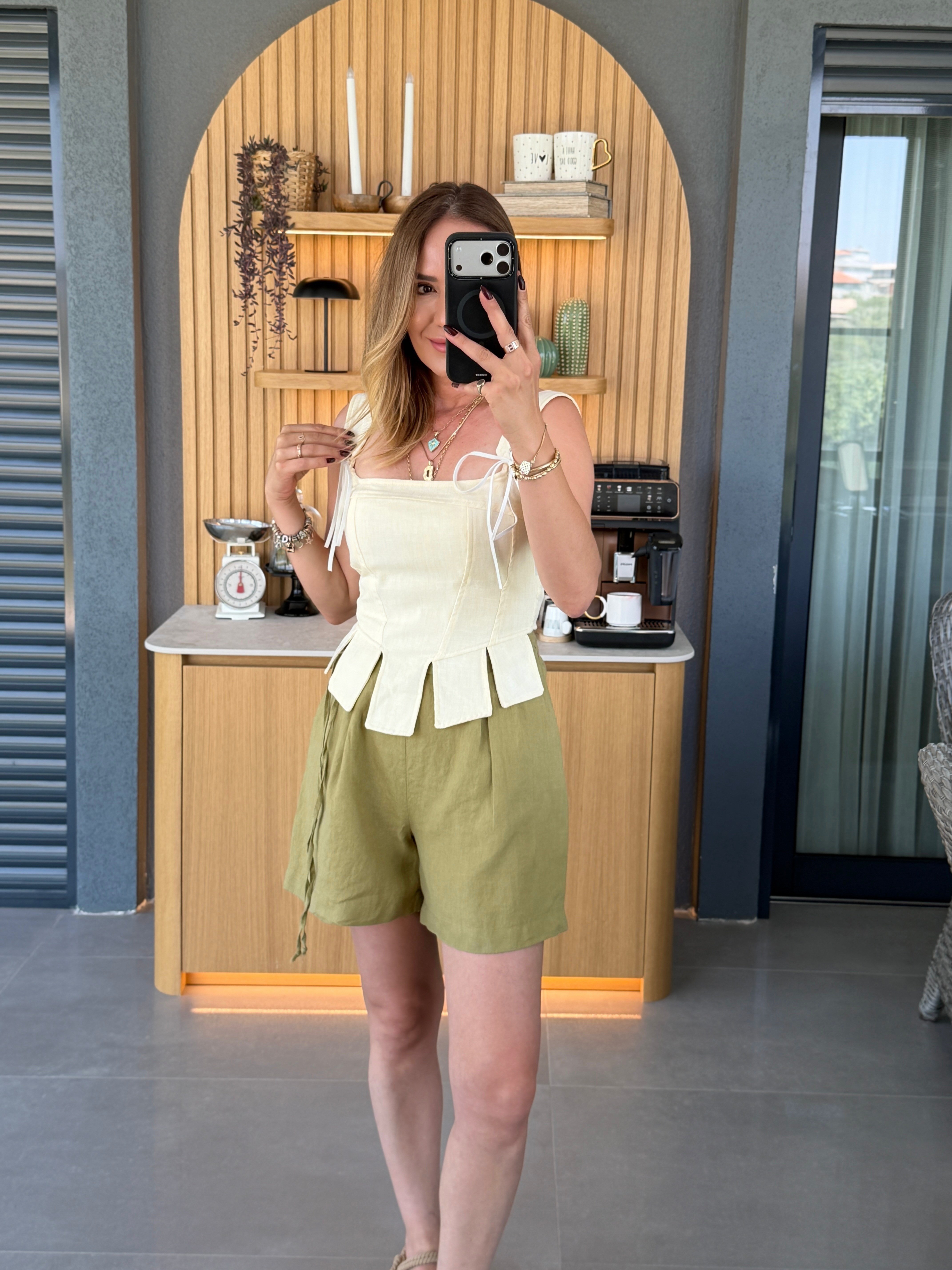 Askılı Korse Tasarım Bluz SARI