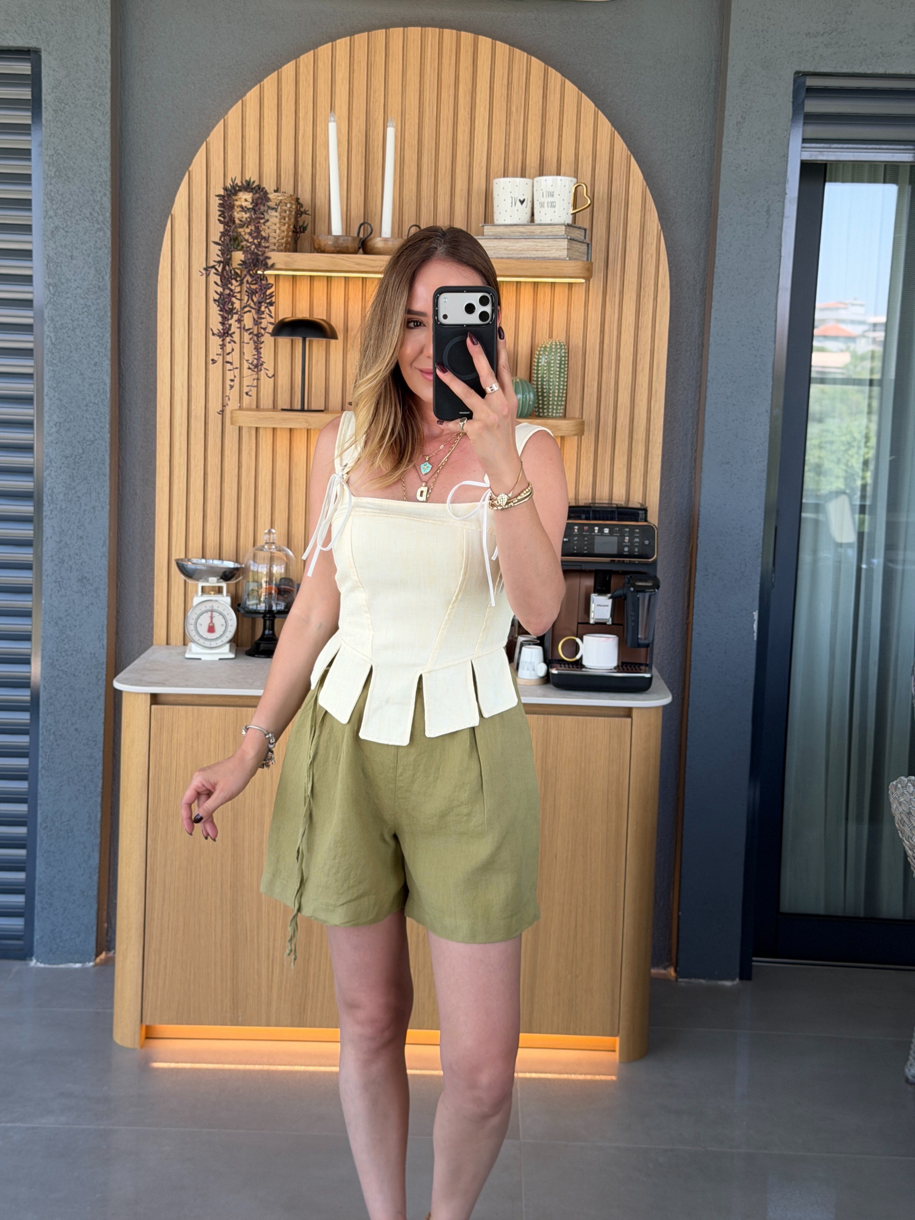 Askılı Korse Tasarım Bluz SARI