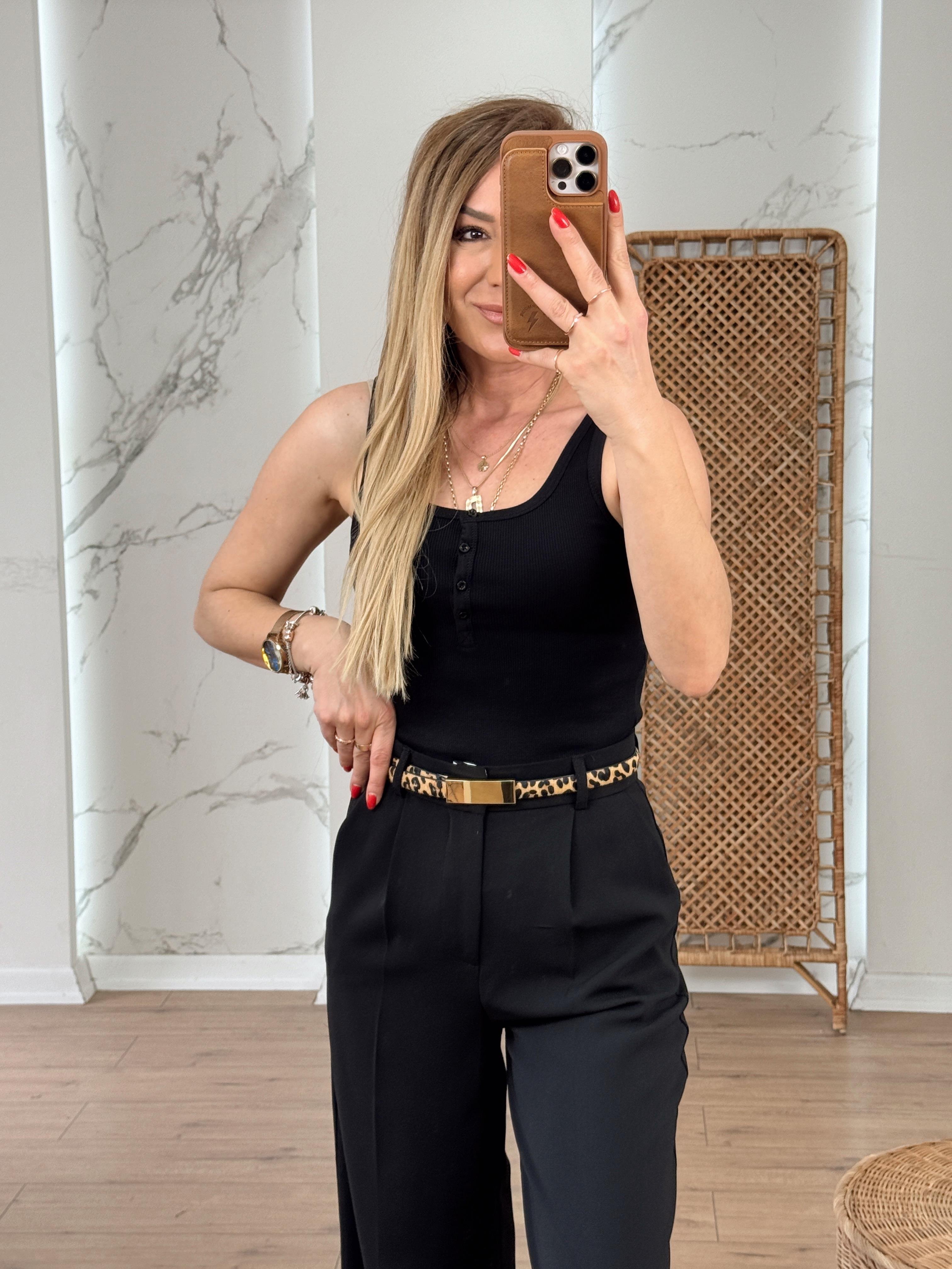Askılı Önü Düğmeli Atlet SİYAH