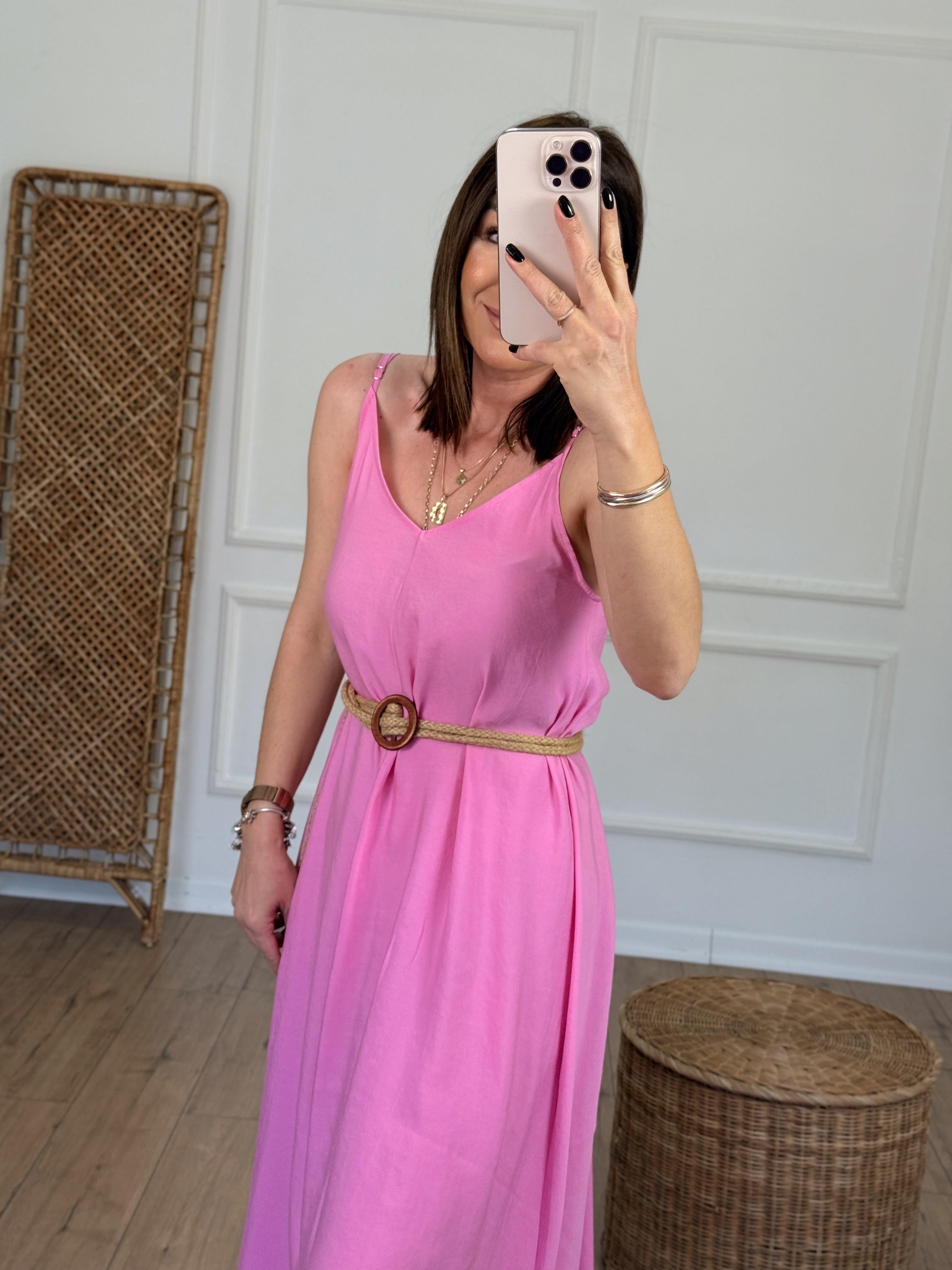 Askılı V Yaka Elbise PEMBE