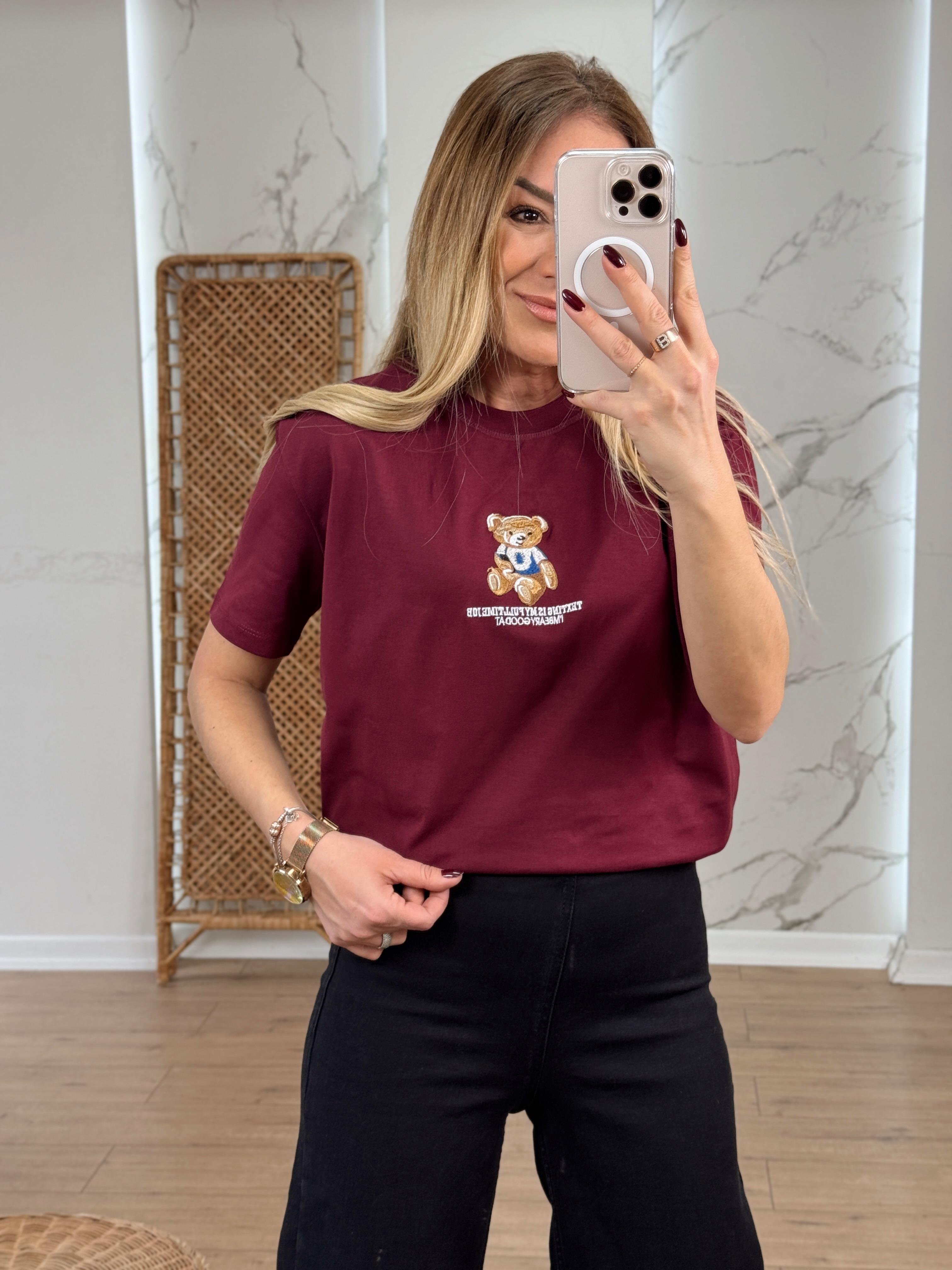 Ayıcık Nakışlı Tshirt BORDO