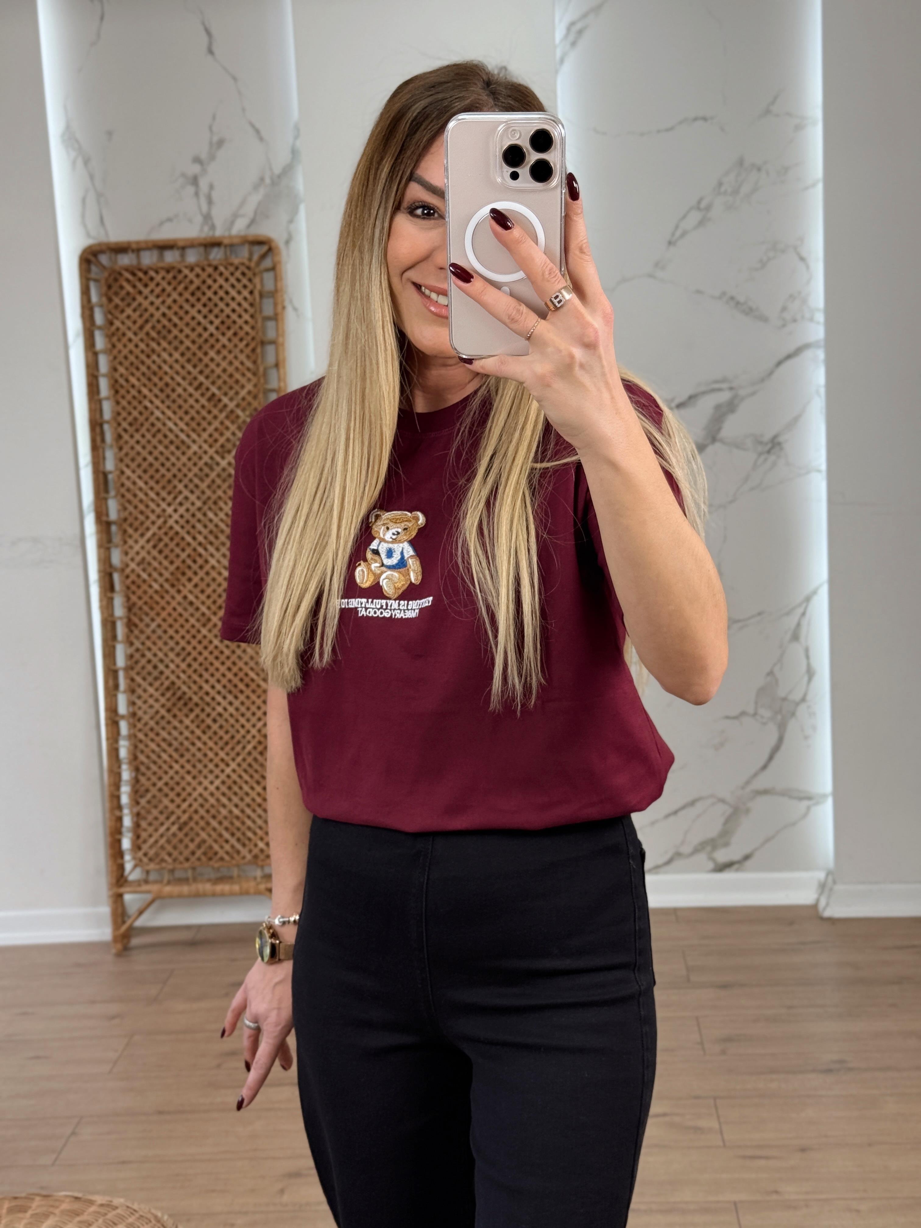 Ayıcık Nakışlı Tshirt BORDO