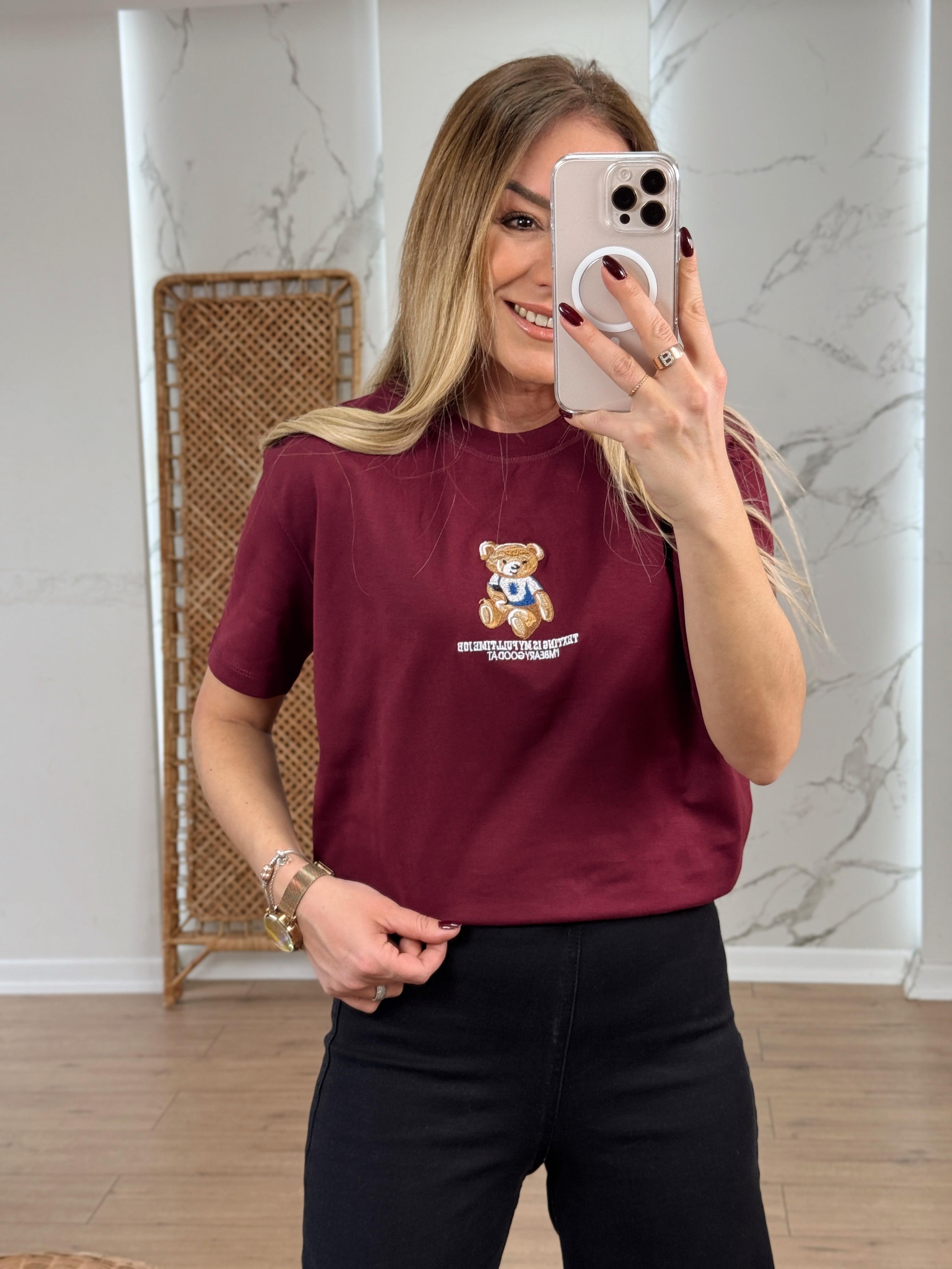 Ayıcık Nakışlı Tshirt BORDO