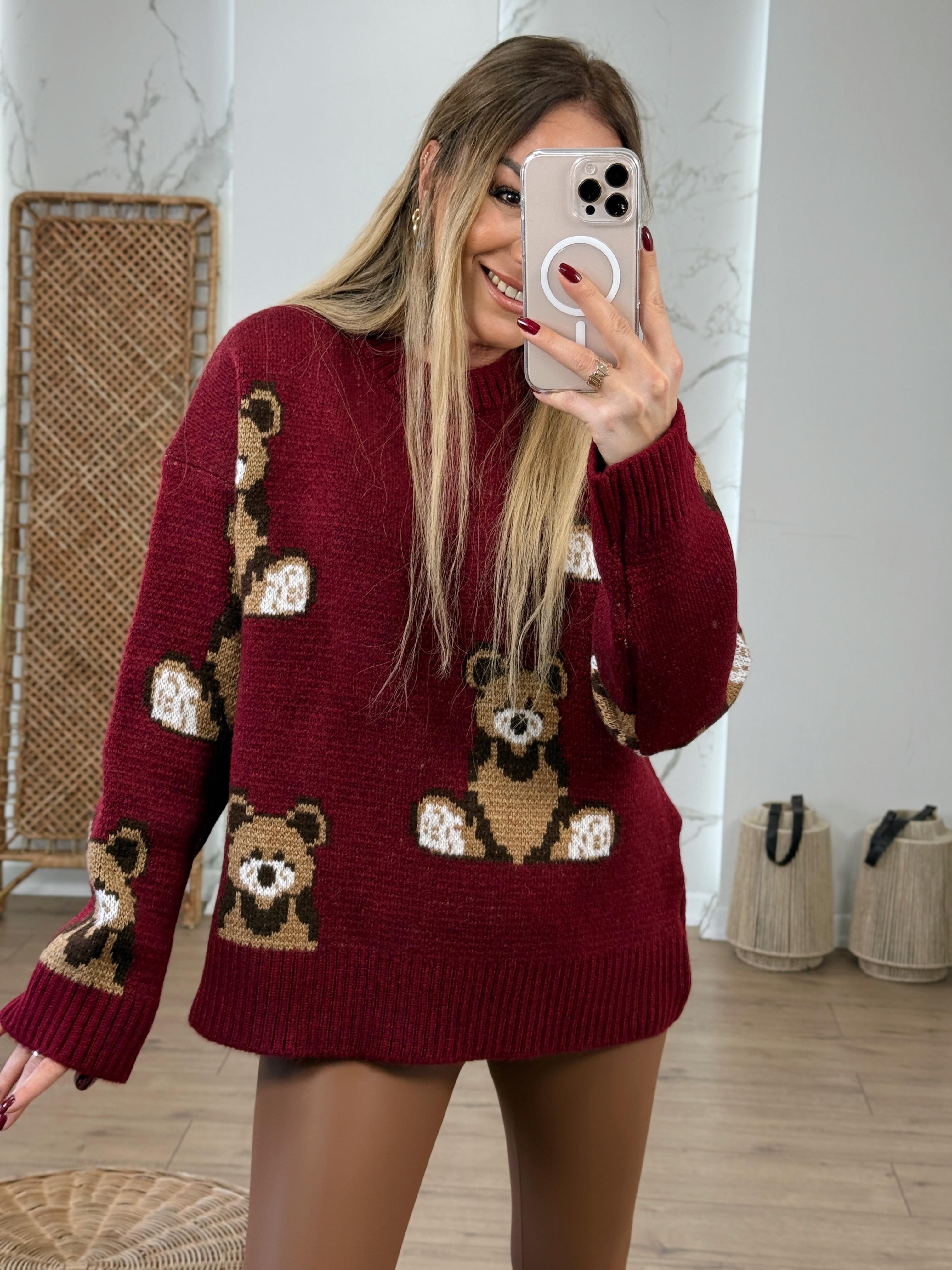 Ayıcıklı Oversize Kazak BORDO